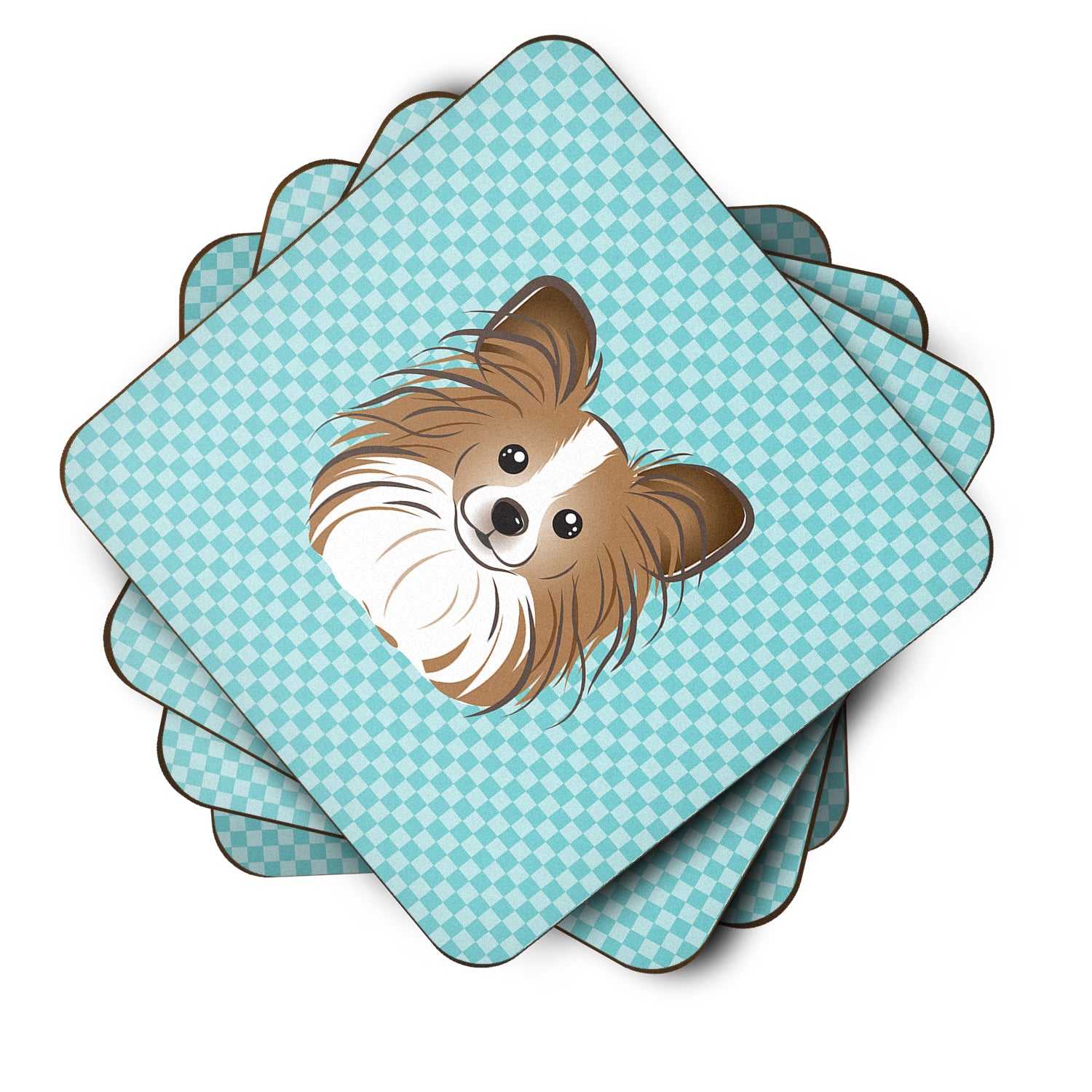 Set of 4 Checkerboard Blue Papillon Foam Coasters BB1186FC - the-store.com