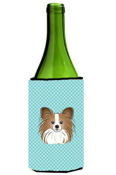 Checkerboard Blue Papillon Wine Bottle Beverage Insulator Hugger BB1186LITERK by Caroline's Treasures