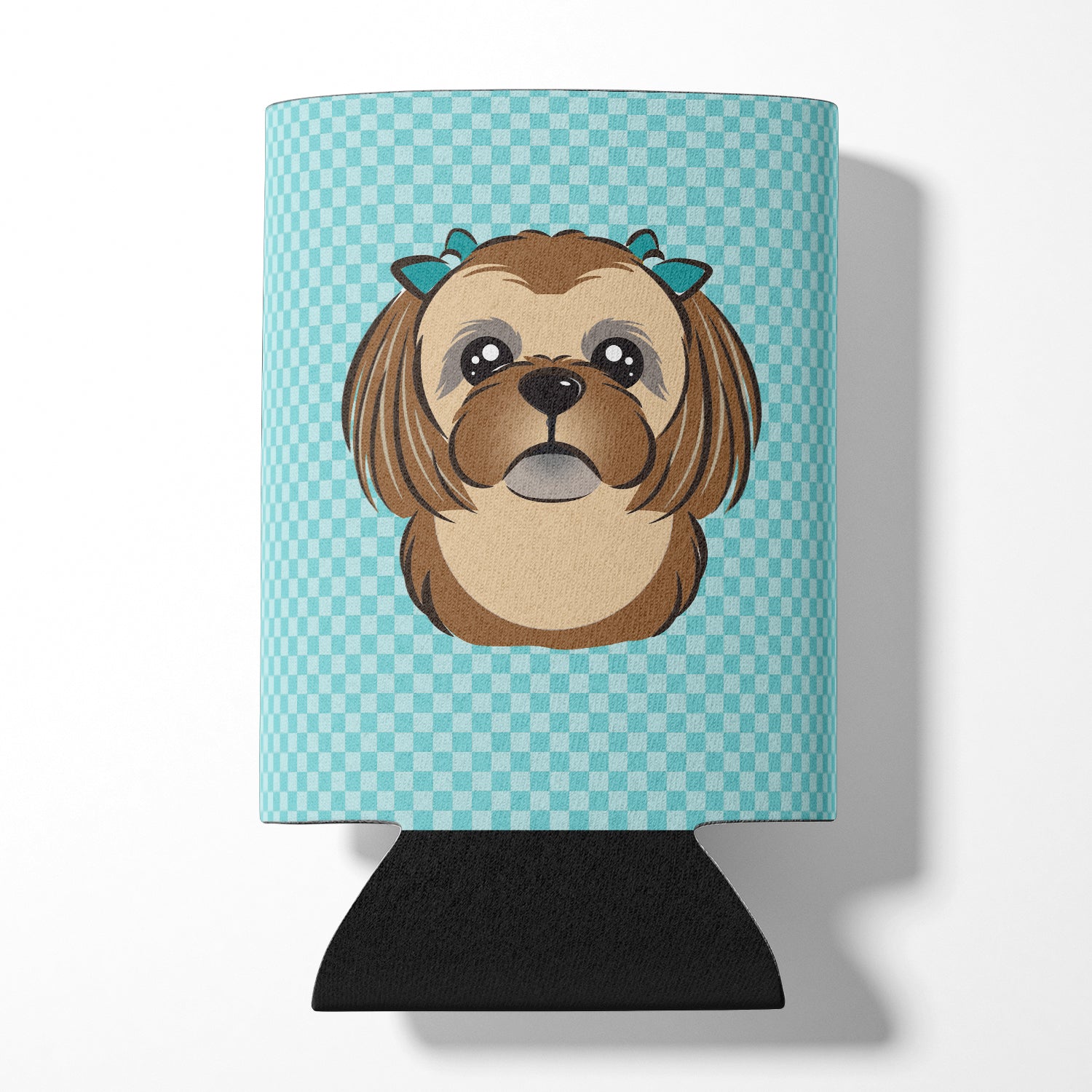 Checkerboard Blue Chocolate Brown Shih Tzu Can or Bottle Hugger BB1187CC.