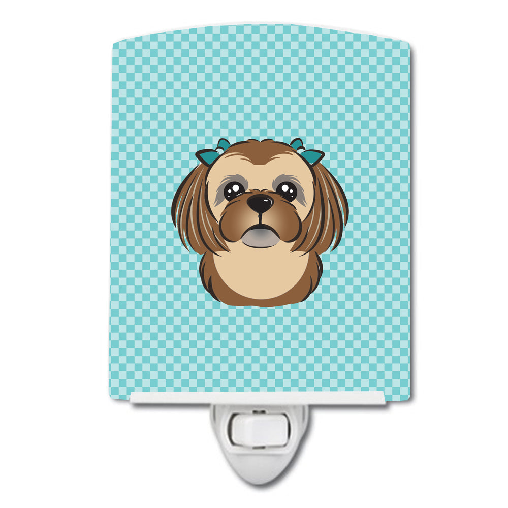 Checkerboard Blue Chocolate Brown Shih Tzu Ceramic Night Light BB1187CNL - the-store.com