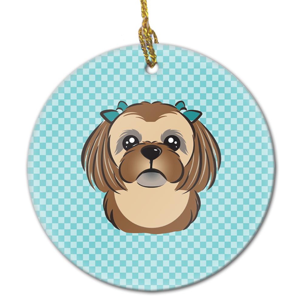 Checkerboard Blue Chocolate Brown Shih Tzu Ceramic Ornament BB1187CO1 by Caroline's Treasures