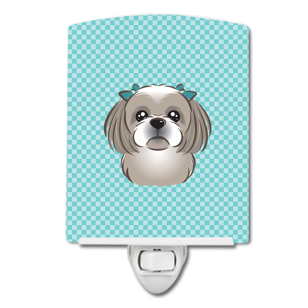 Checkerboard Blue Gray Silver Shih Tzu Ceramic Night Light BB1188CNL - the-store.com