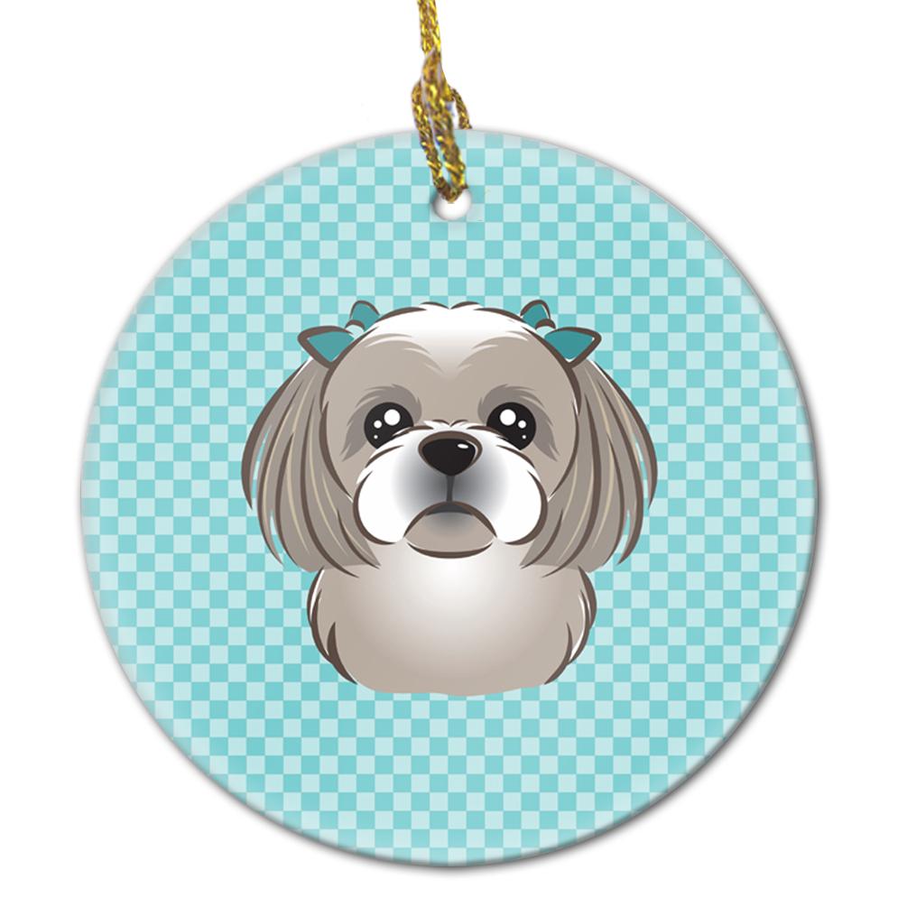 Checkerboard Blue Gray Silver Shih Tzu Ceramic Ornament BB1188CO1 by Caroline's Treasures