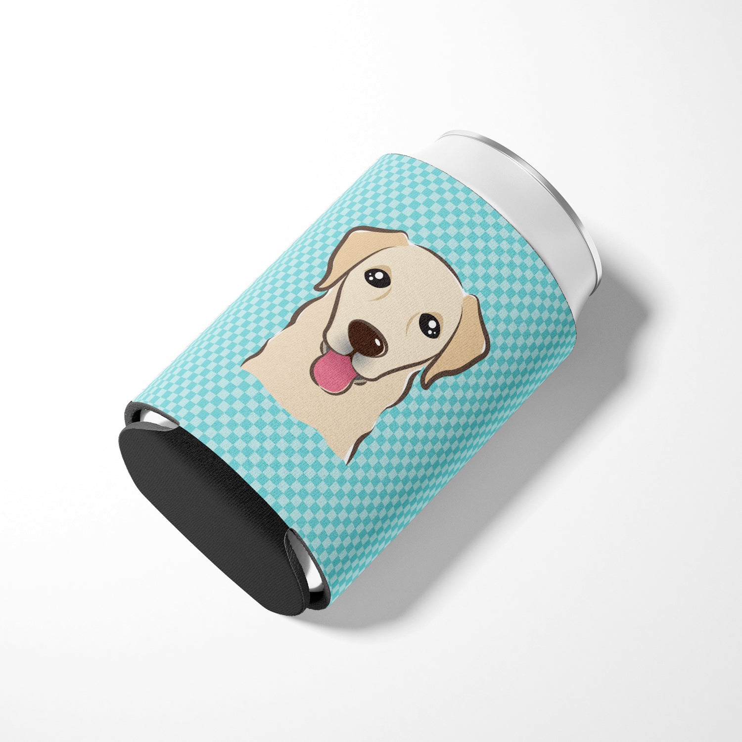 Checkerboard Blue Golden Retriever Can or Bottle Hugger BB1190CC.