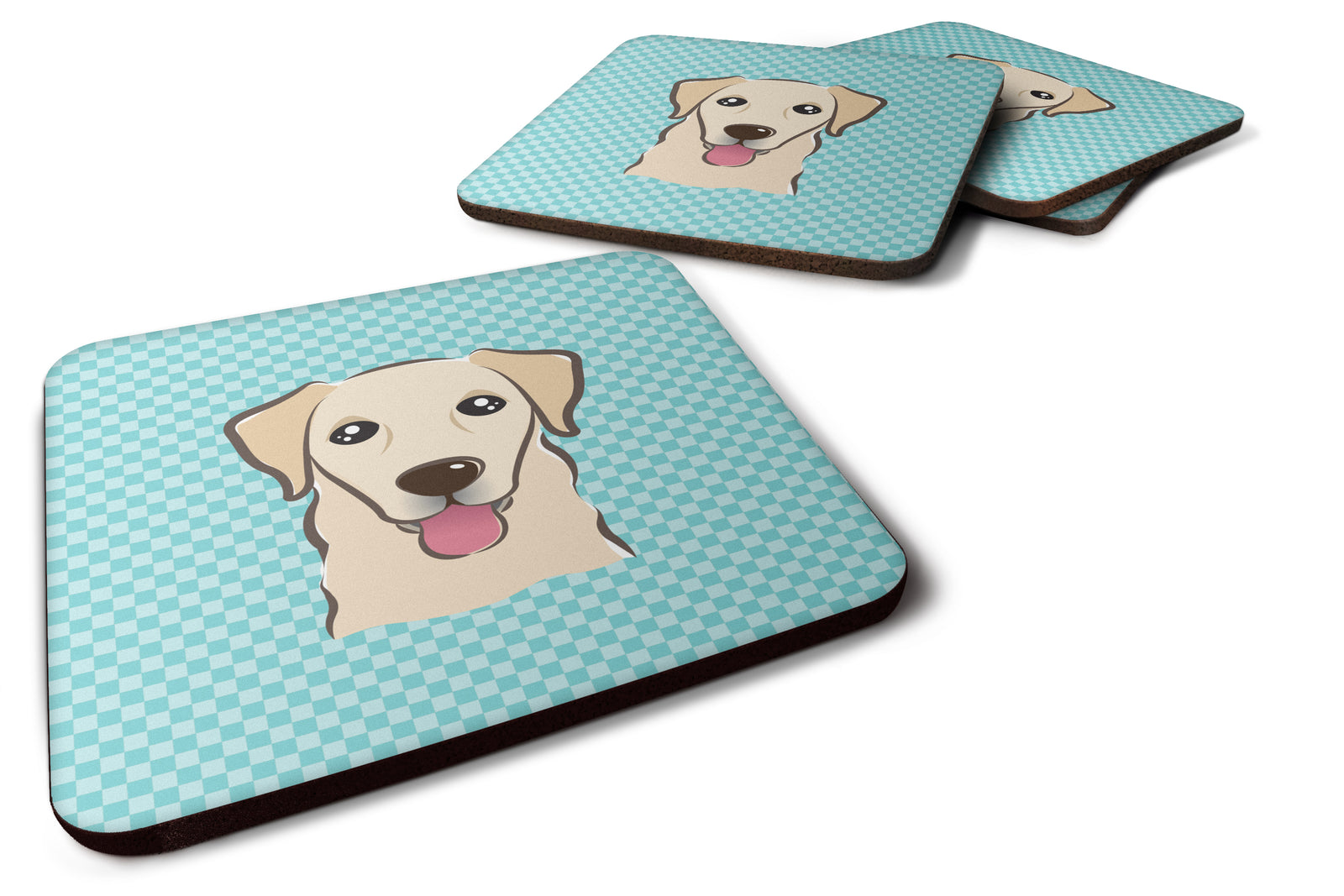 Set of 4 Checkerboard Blue Golden Retriever Foam Coasters BB1190FC - the-store.com