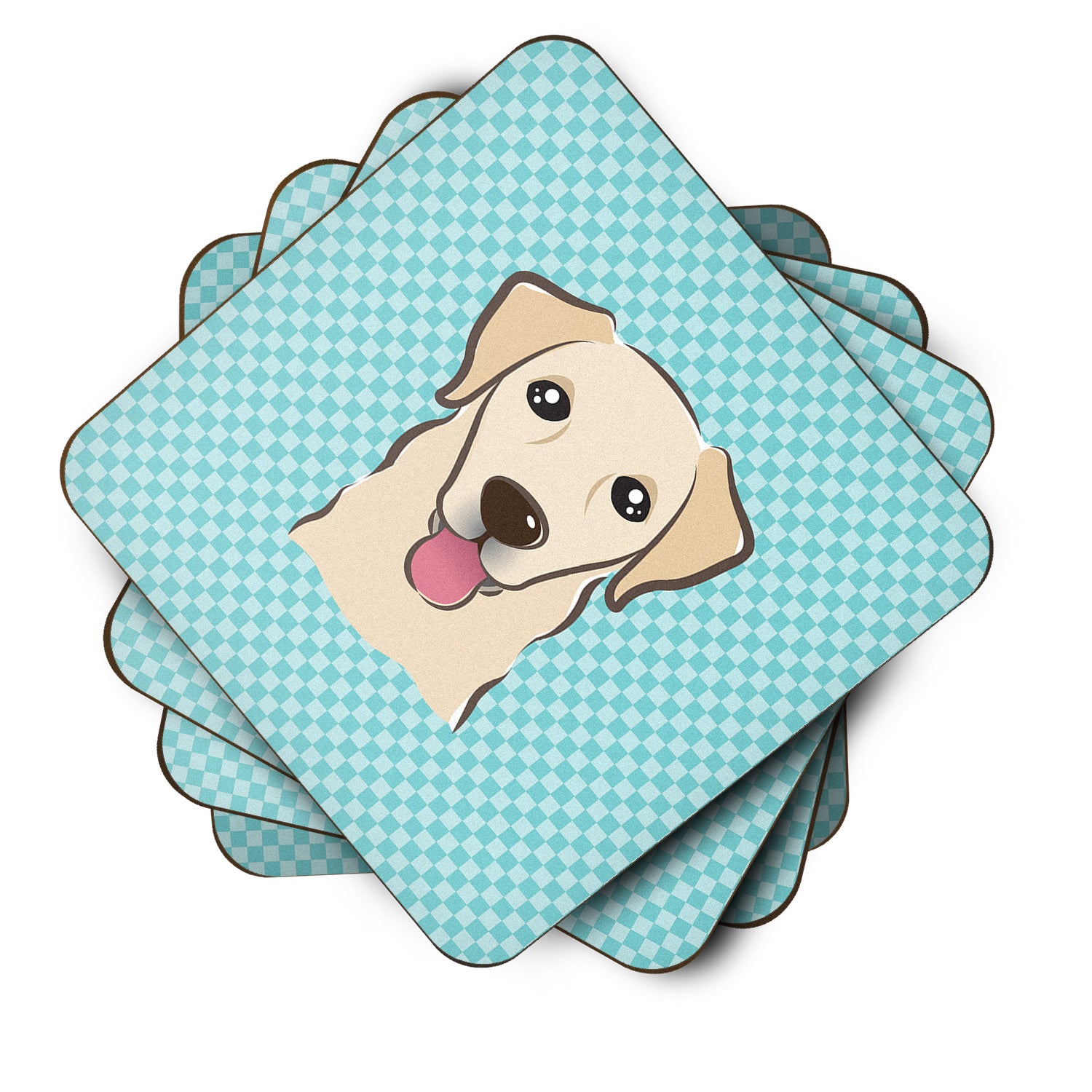 Set of 4 Checkerboard Blue Golden Retriever Foam Coasters BB1190FC - the-store.com