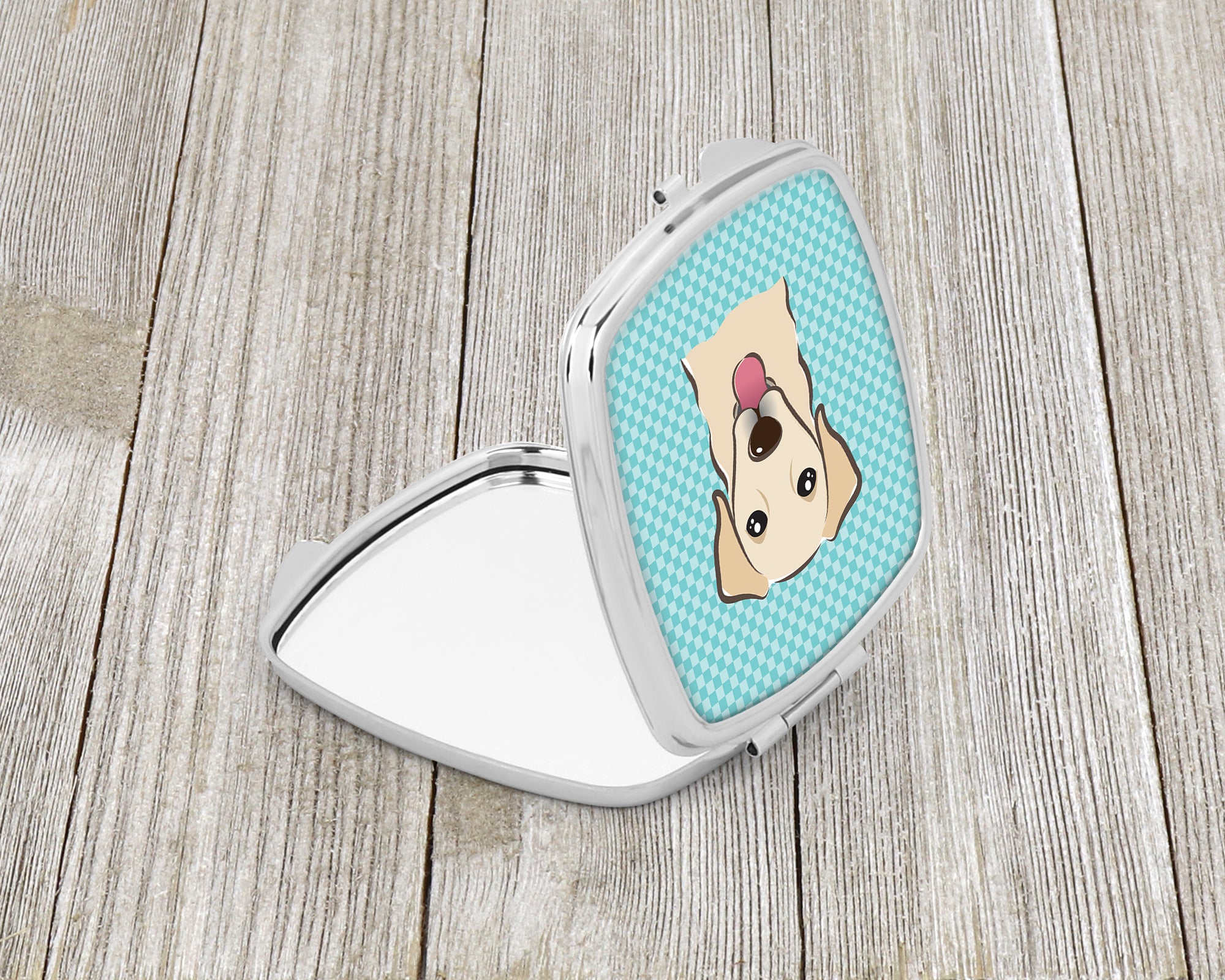 Checkerboard Blue Golden Retriever Compact Mirror BB1190SCM  the-store.com.