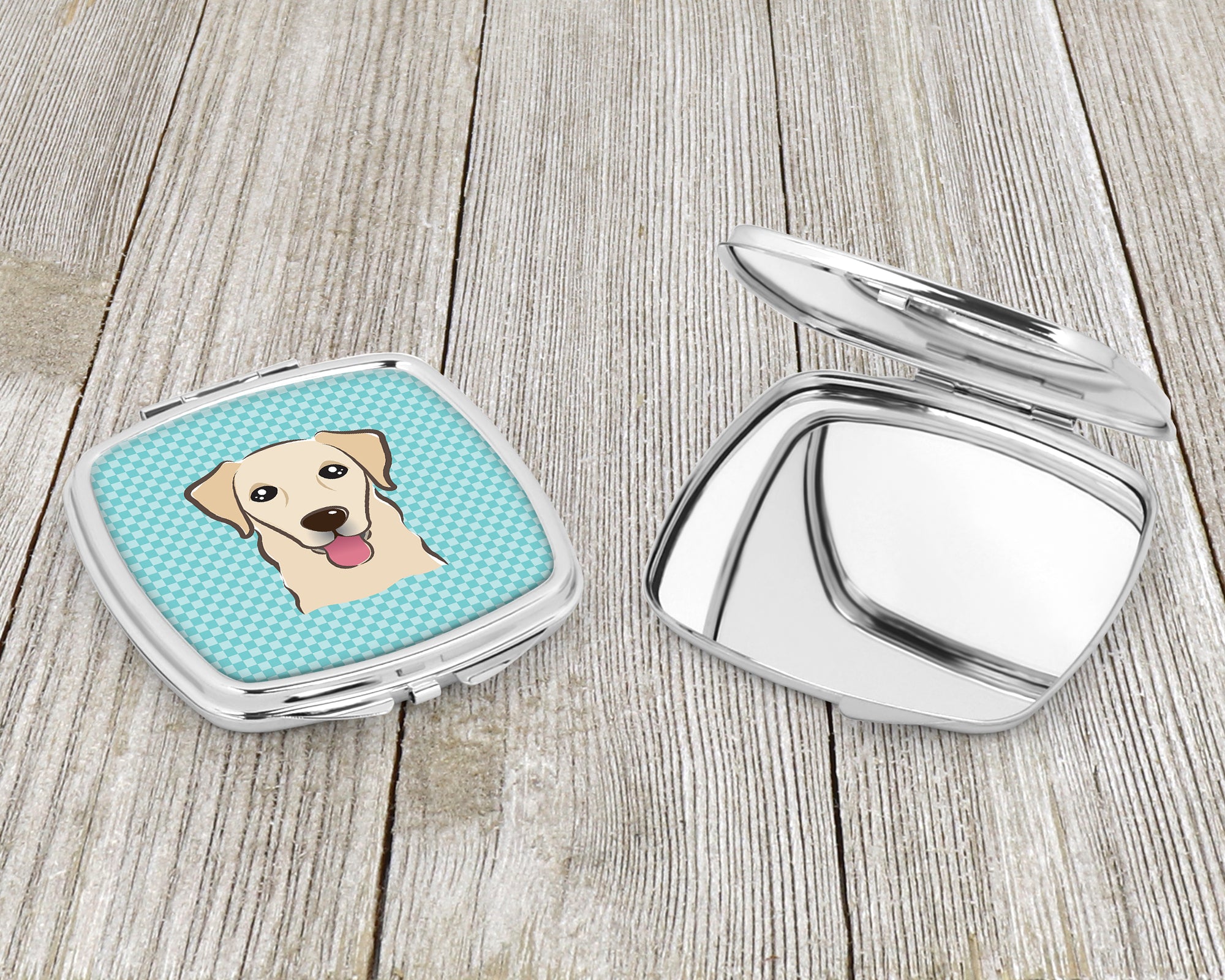 Checkerboard Blue Golden Retriever Compact Mirror BB1190SCM  the-store.com.