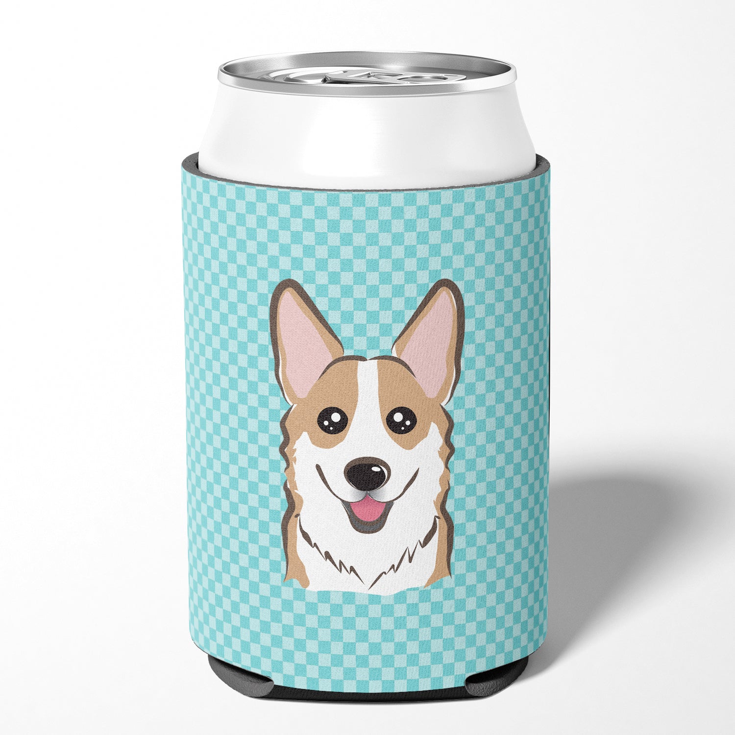 Checkerboard Blue Corgi Can or Bottle Hugger BB1191CC.