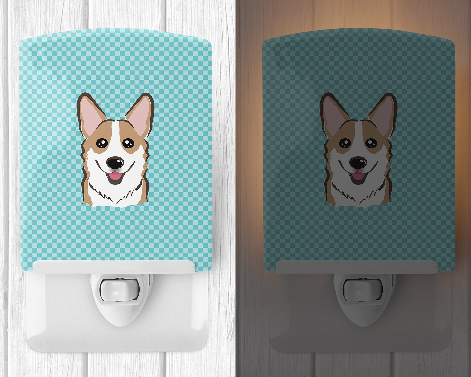 Checkerboard Blue Corgi Ceramic Night Light BB1191CNL - the-store.com