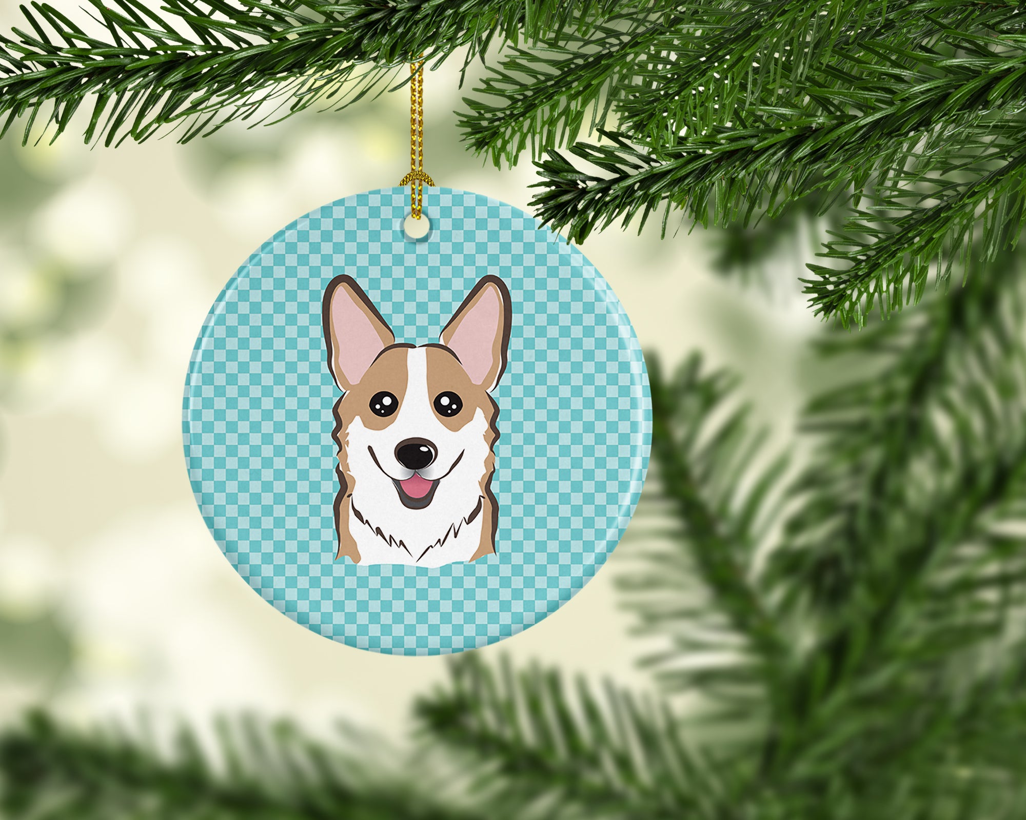 Checkerboard Blue Corgi Ceramic Ornament BB1191CO1 - the-store.com