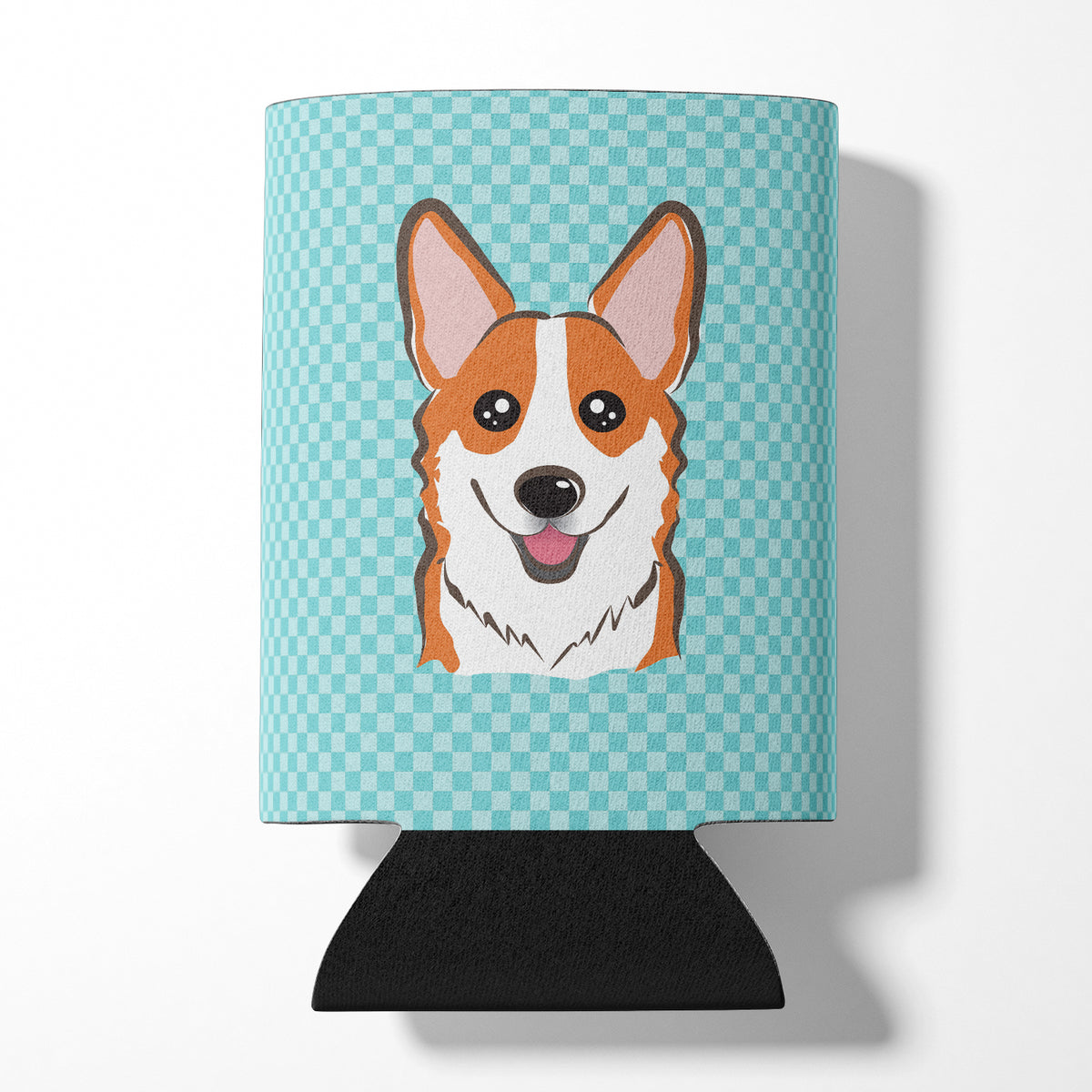 Checkerboard Blue Corgi Can or Bottle Hugger BB1192CC.