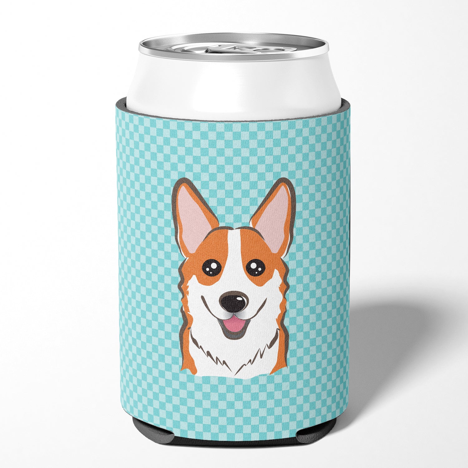 Checkerboard Blue Corgi Can or Bottle Hugger BB1192CC.