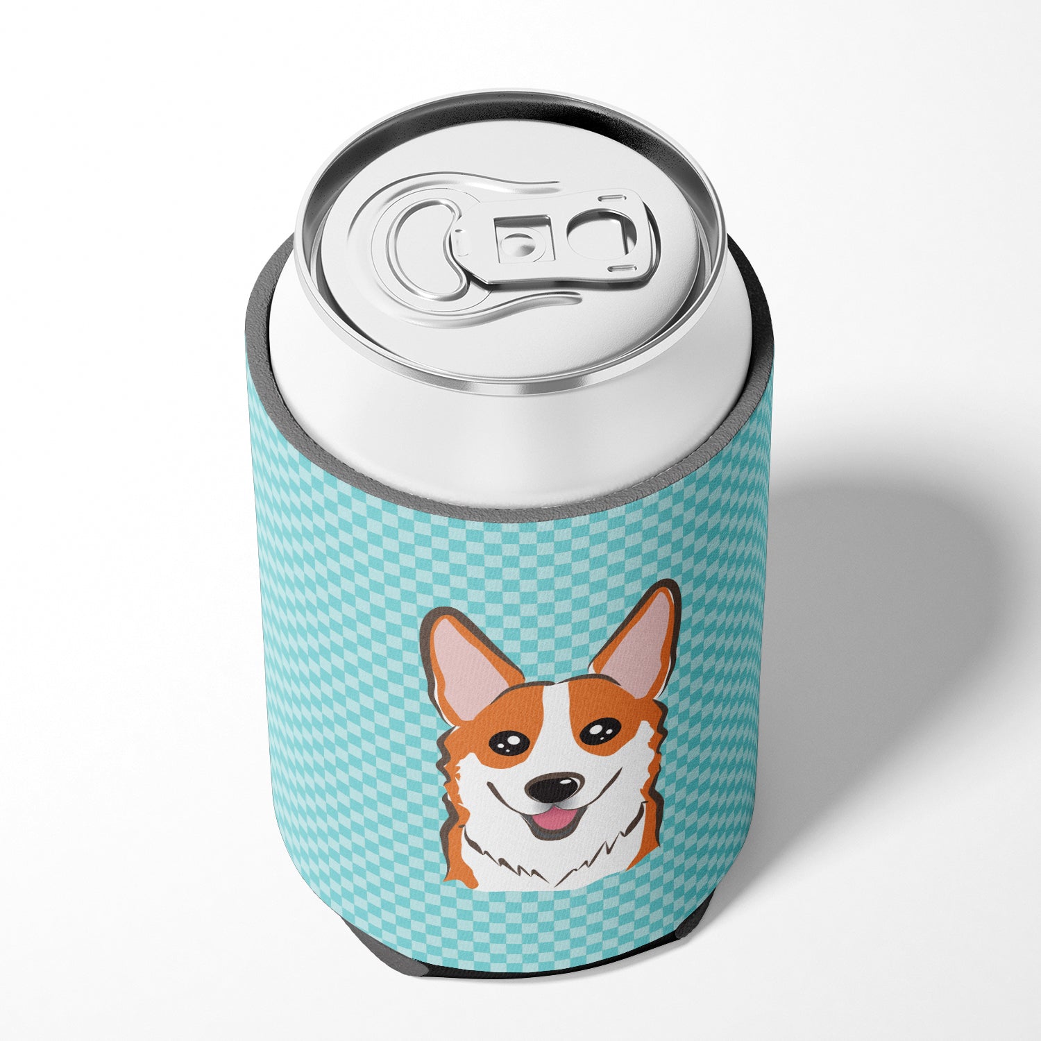 Checkerboard Blue Corgi Can or Bottle Hugger BB1192CC.