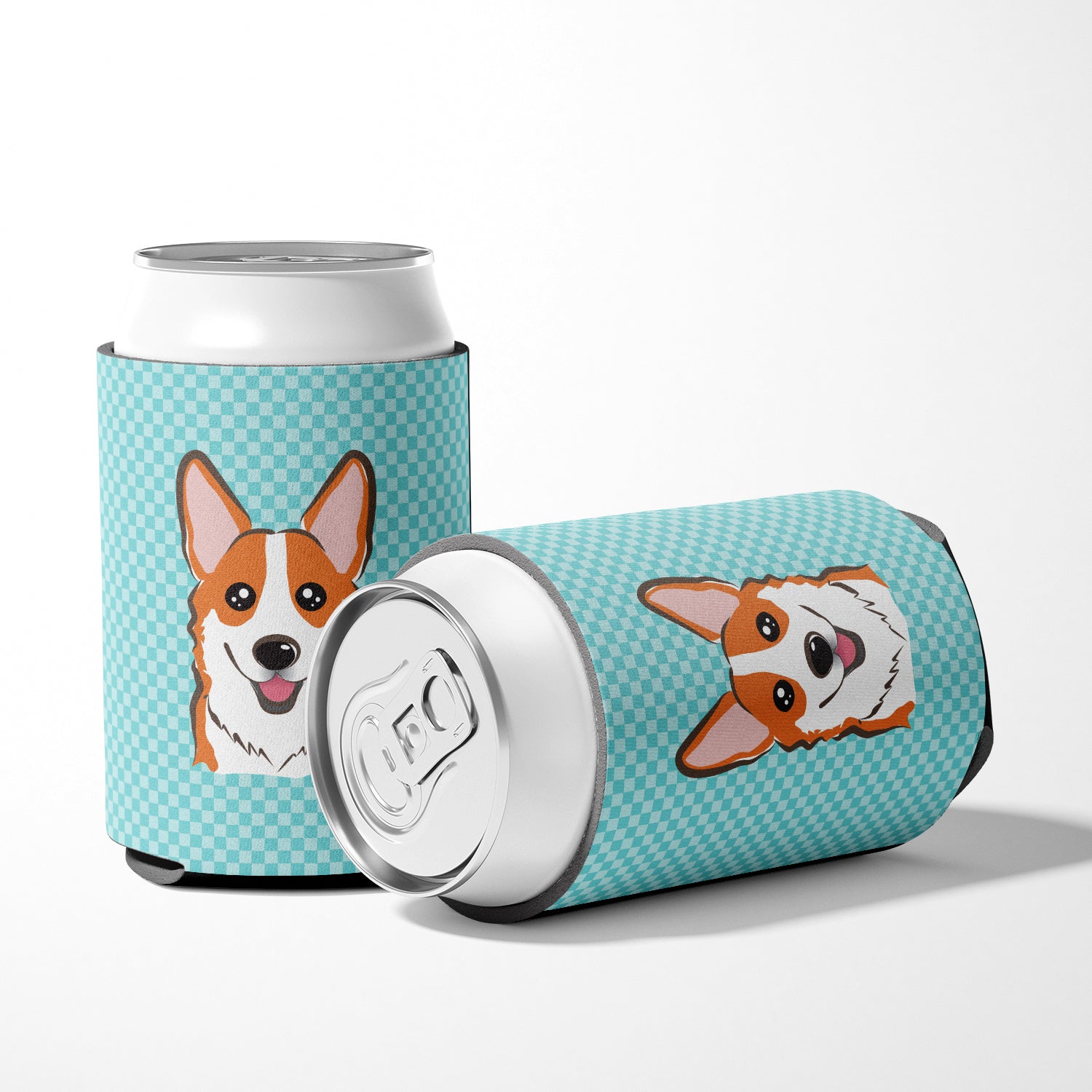 Checkerboard Blue Corgi Can or Bottle Hugger BB1192CC.