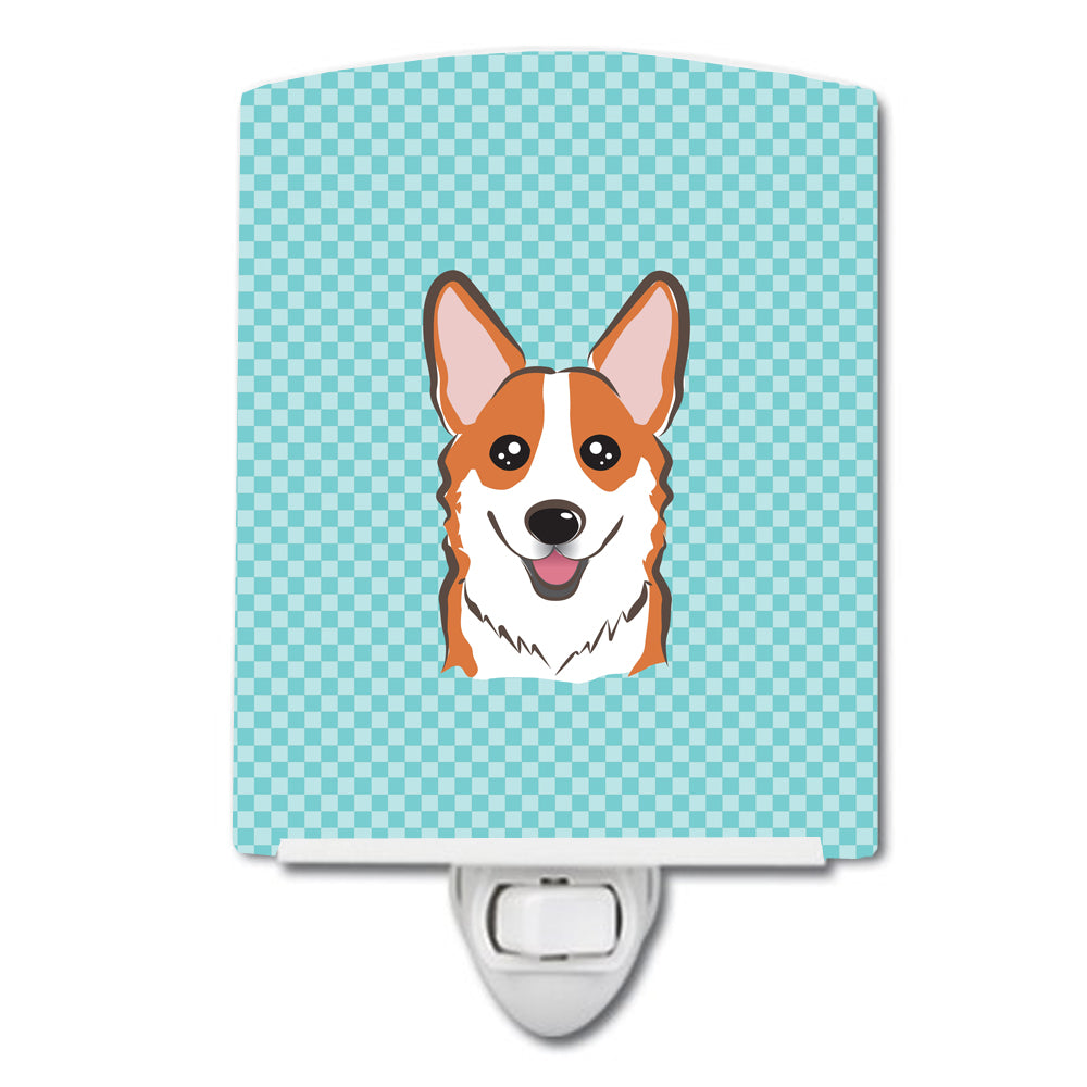 Checkerboard Blue Corgi Ceramic Night Light BB1192CNL - the-store.com