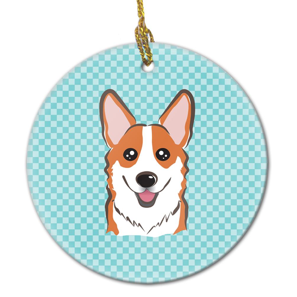 Checkerboard Blue Corgi Ceramic Ornament BB1192CO1 by Caroline's Treasures