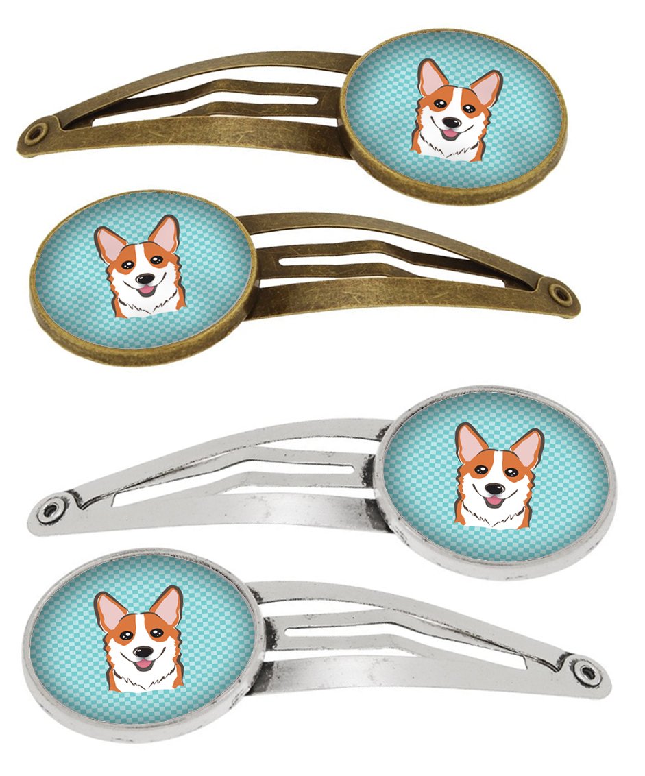 Checkerboard Blue Corgi Set of 4 Barrettes Hair Clips BB1192HCS4 by Caroline's Treasures