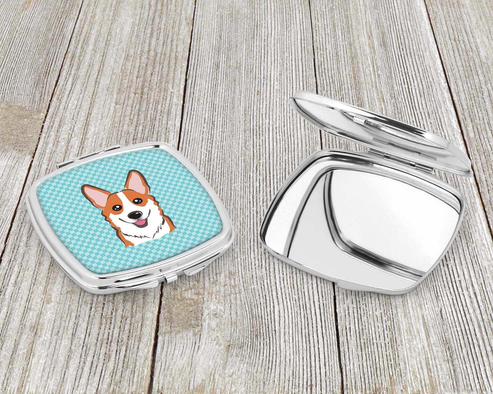 Checkerboard Blue Corgi Compact Mirror BB1192SCM  the-store.com.