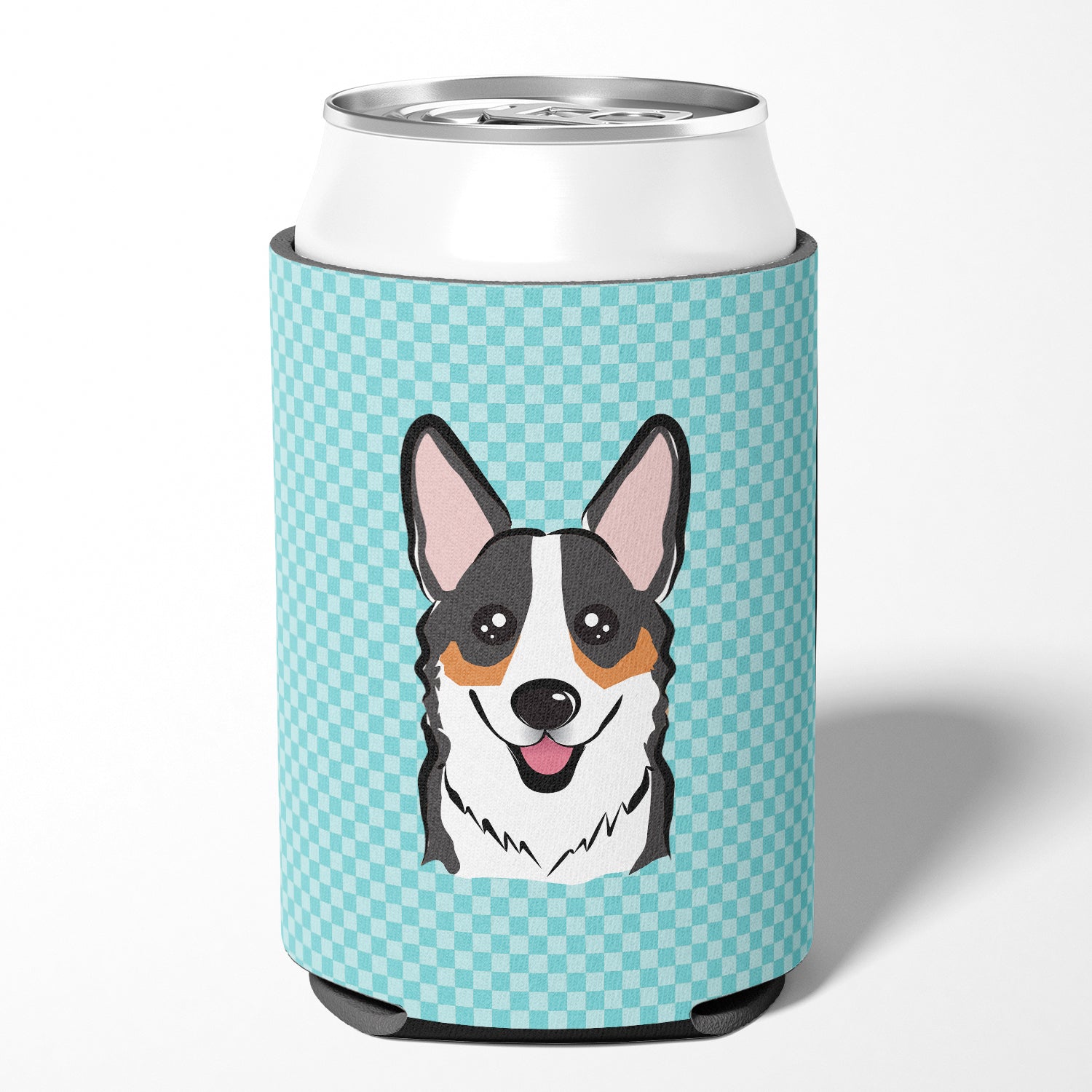 Checkerboard Blue Corgi Can or Bottle Hugger BB1193CC.