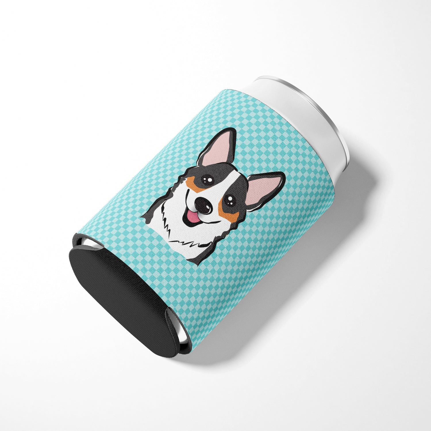 Checkerboard Blue Corgi Can or Bottle Hugger BB1193CC.