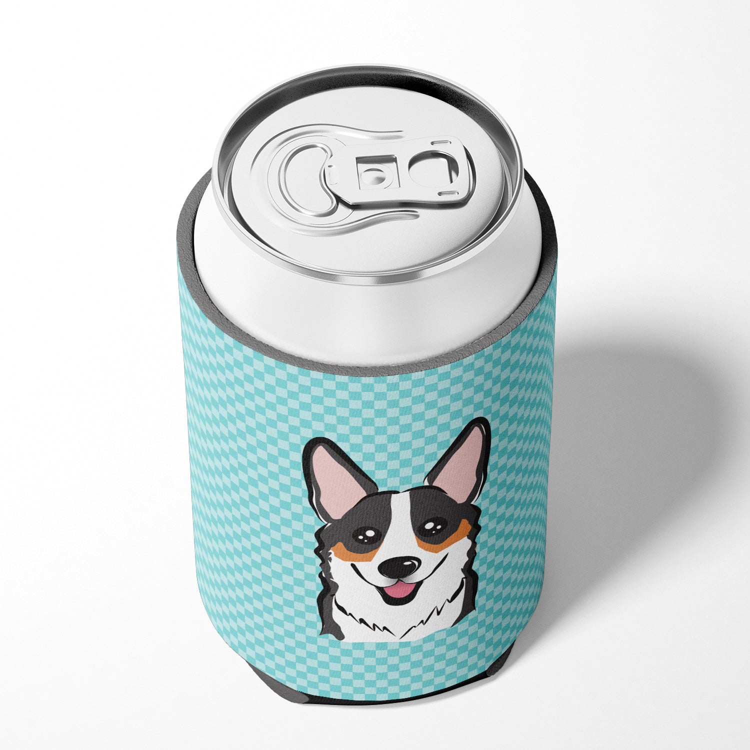 Checkerboard Blue Corgi Can or Bottle Hugger BB1193CC.