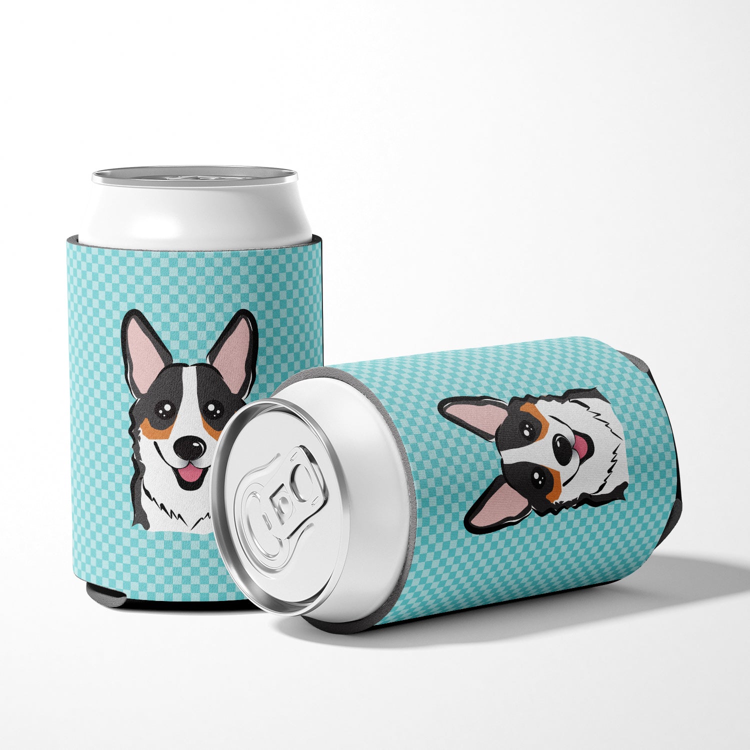 Checkerboard Blue Corgi Can or Bottle Hugger BB1193CC.