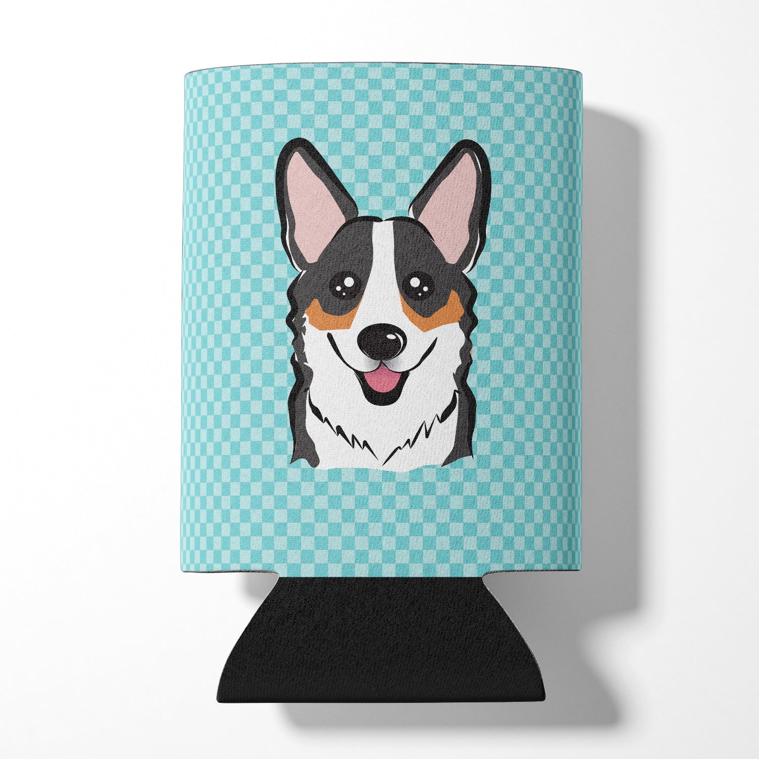 Checkerboard Blue Corgi Can or Bottle Hugger BB1193CC.