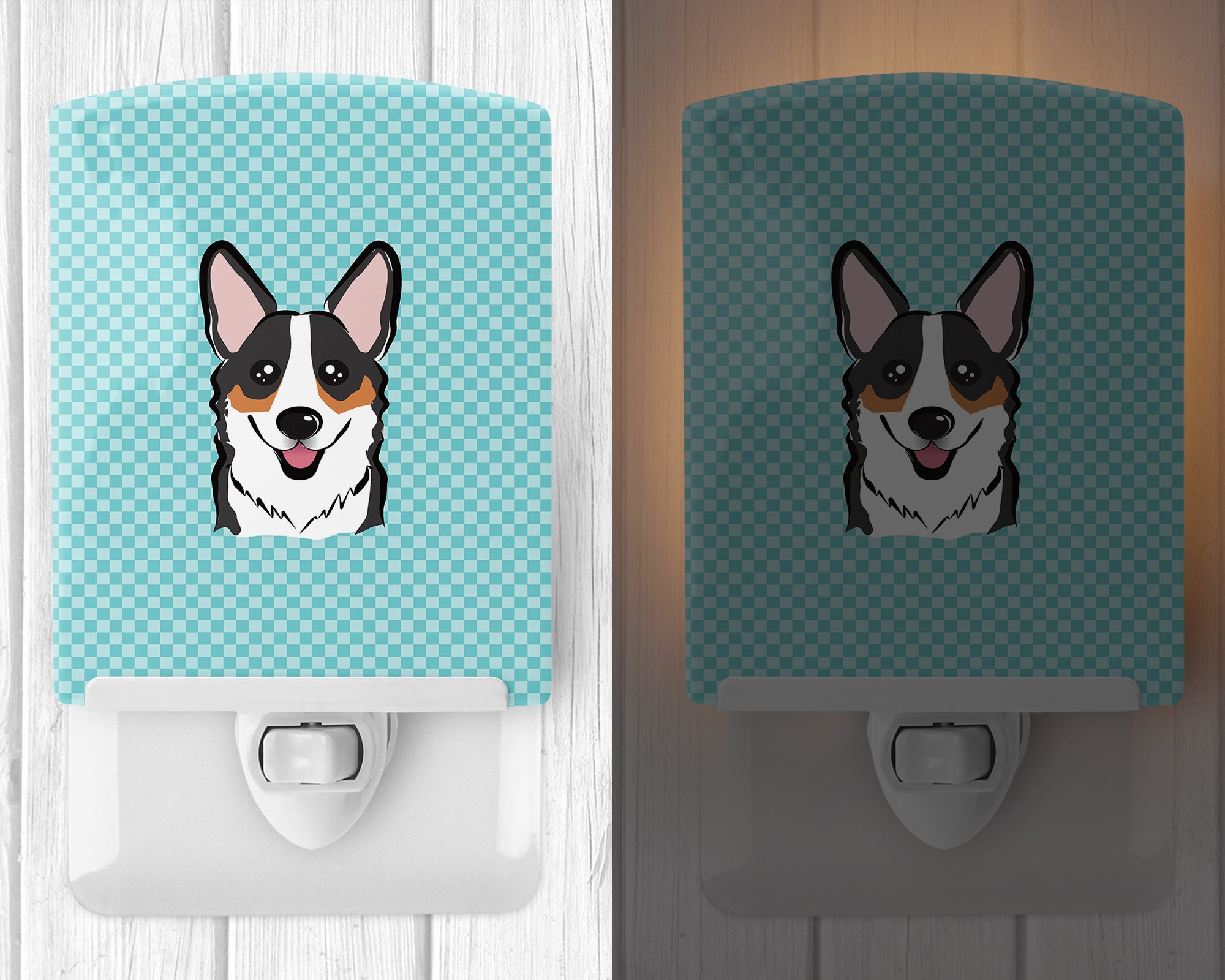 Checkerboard Blue Corgi Ceramic Night Light BB1193CNL - the-store.com