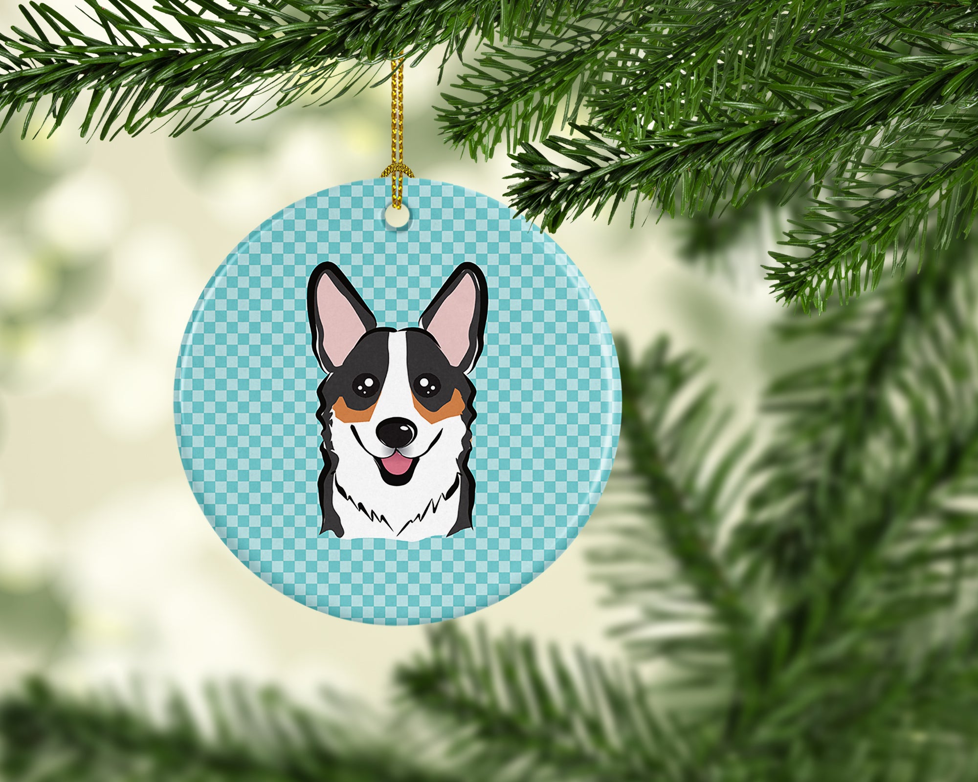 Checkerboard Blue Corgi Ceramic Ornament BB1193CO1 - the-store.com