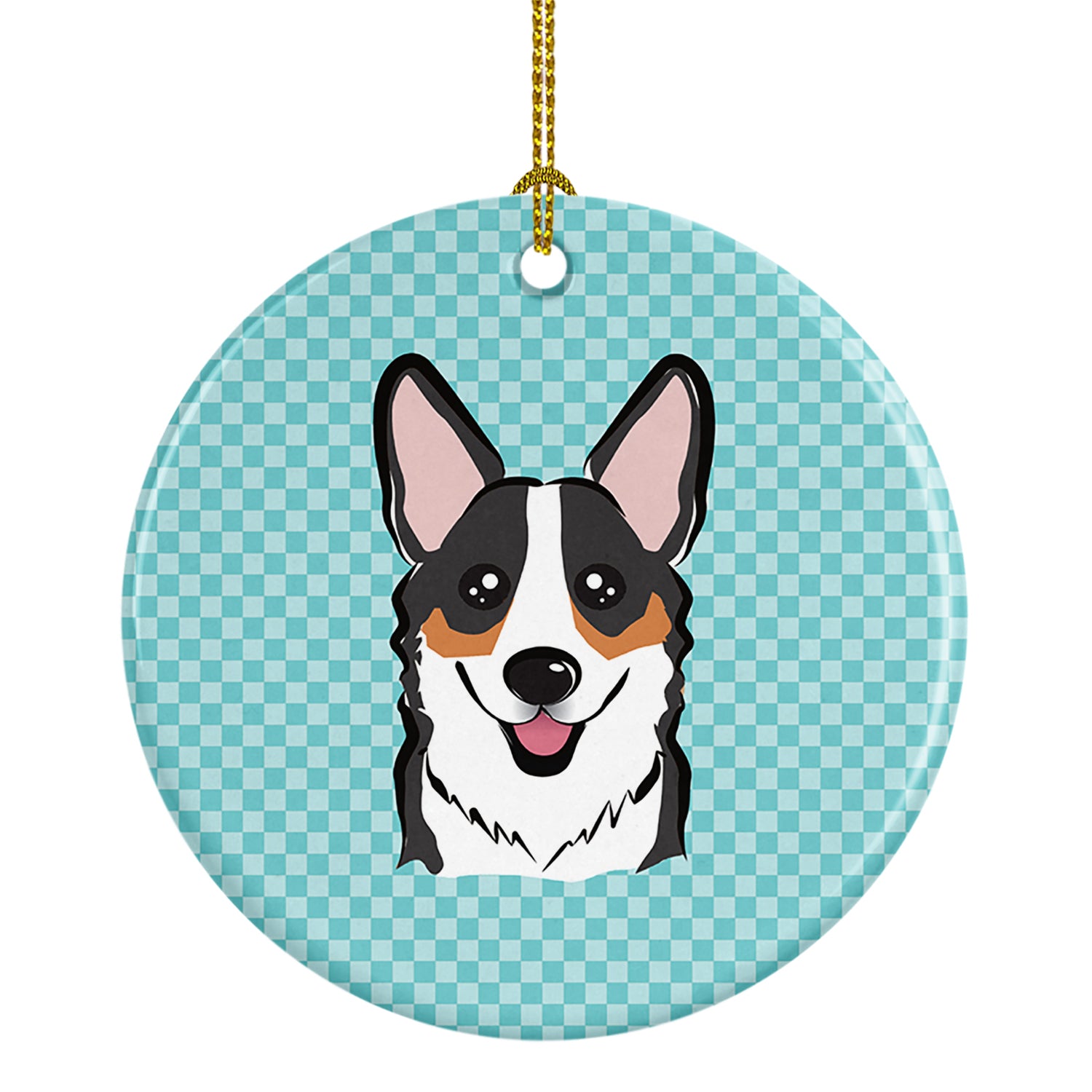 Checkerboard Blue Corgi Ceramic Ornament BB1193CO1 - the-store.com