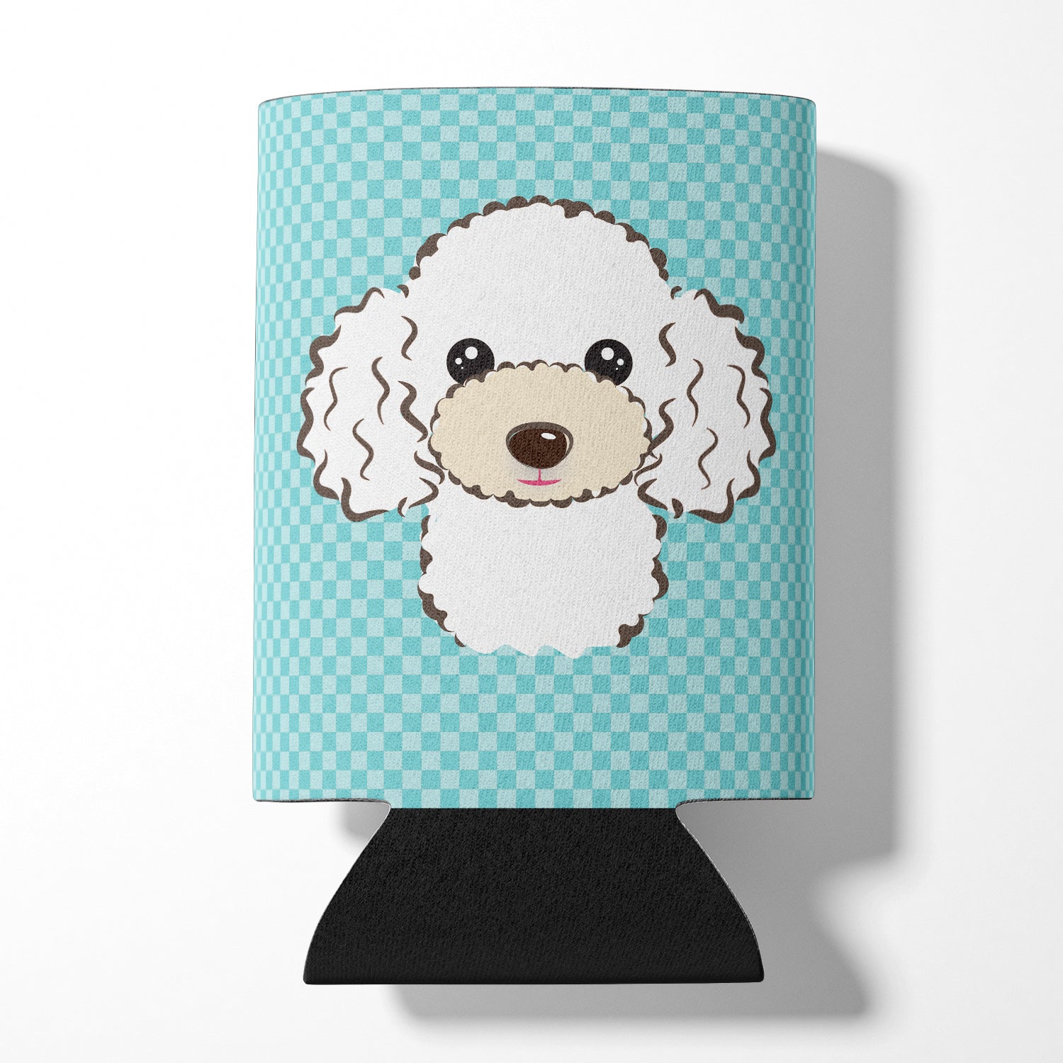 Checkerboard Blue White Poodle Can or Bottle Hugger BB1195CC.