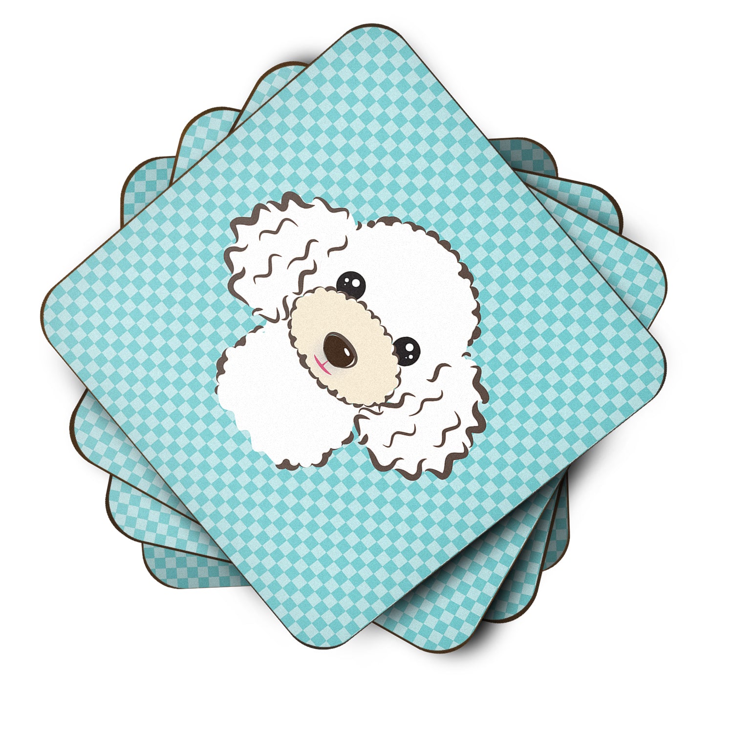 Set of 4 Checkerboard Blue White Poodle Foam Coasters BB1195FC - the-store.com