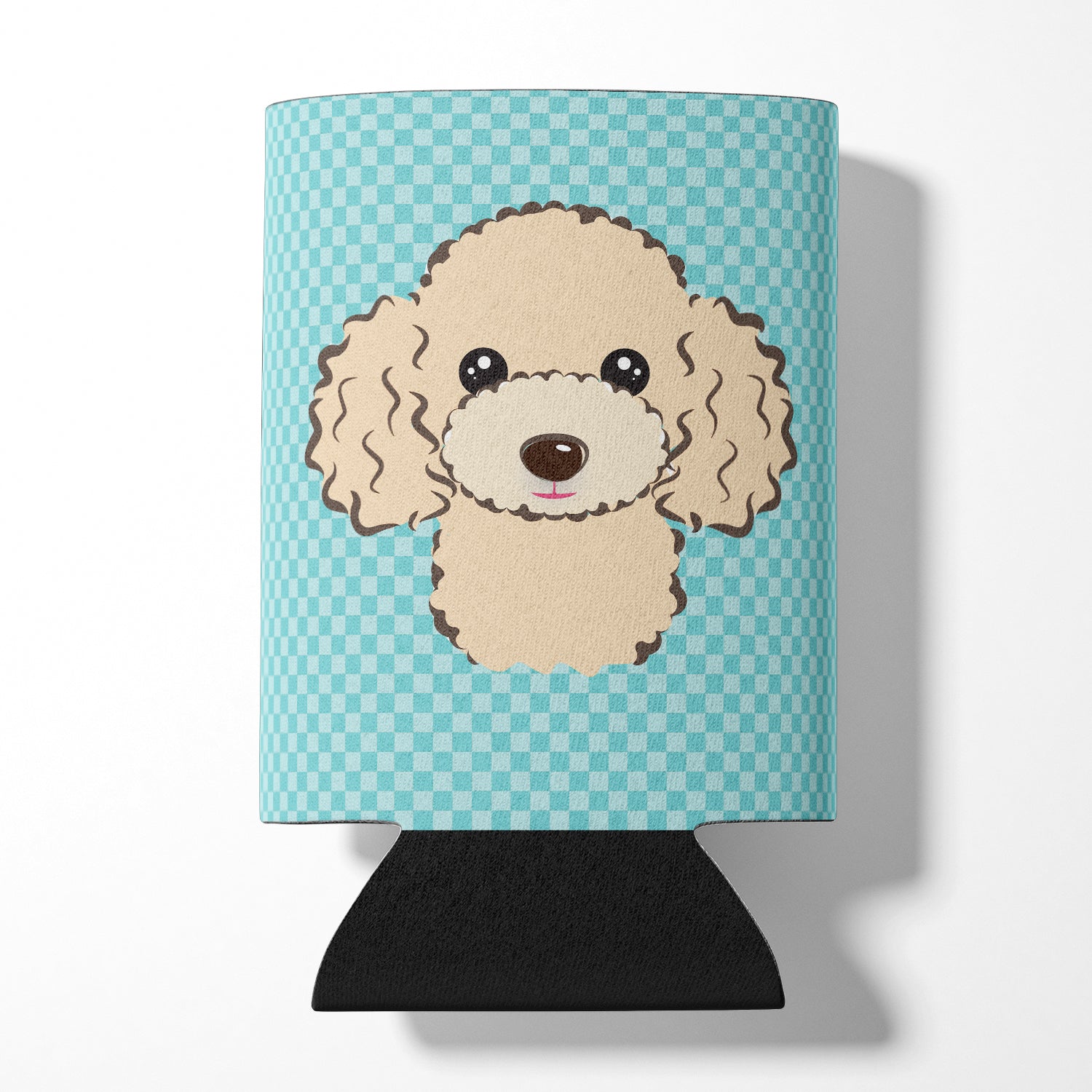 Checkerboard Blue Buff Poodle Can or Bottle Hugger BB1196CC.