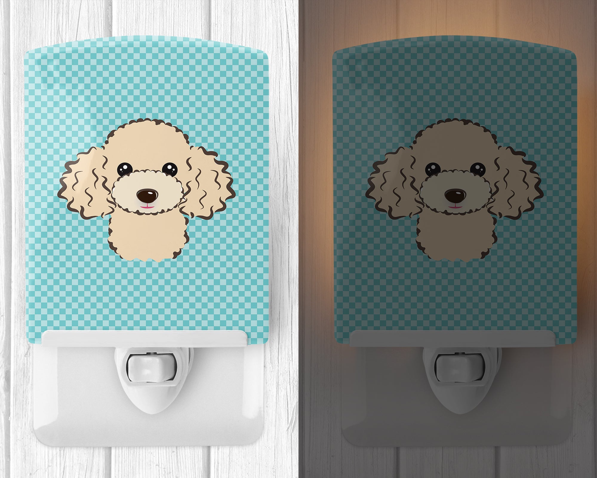 Checkerboard Blue Buff Poodle Ceramic Night Light BB1196CNL - the-store.com