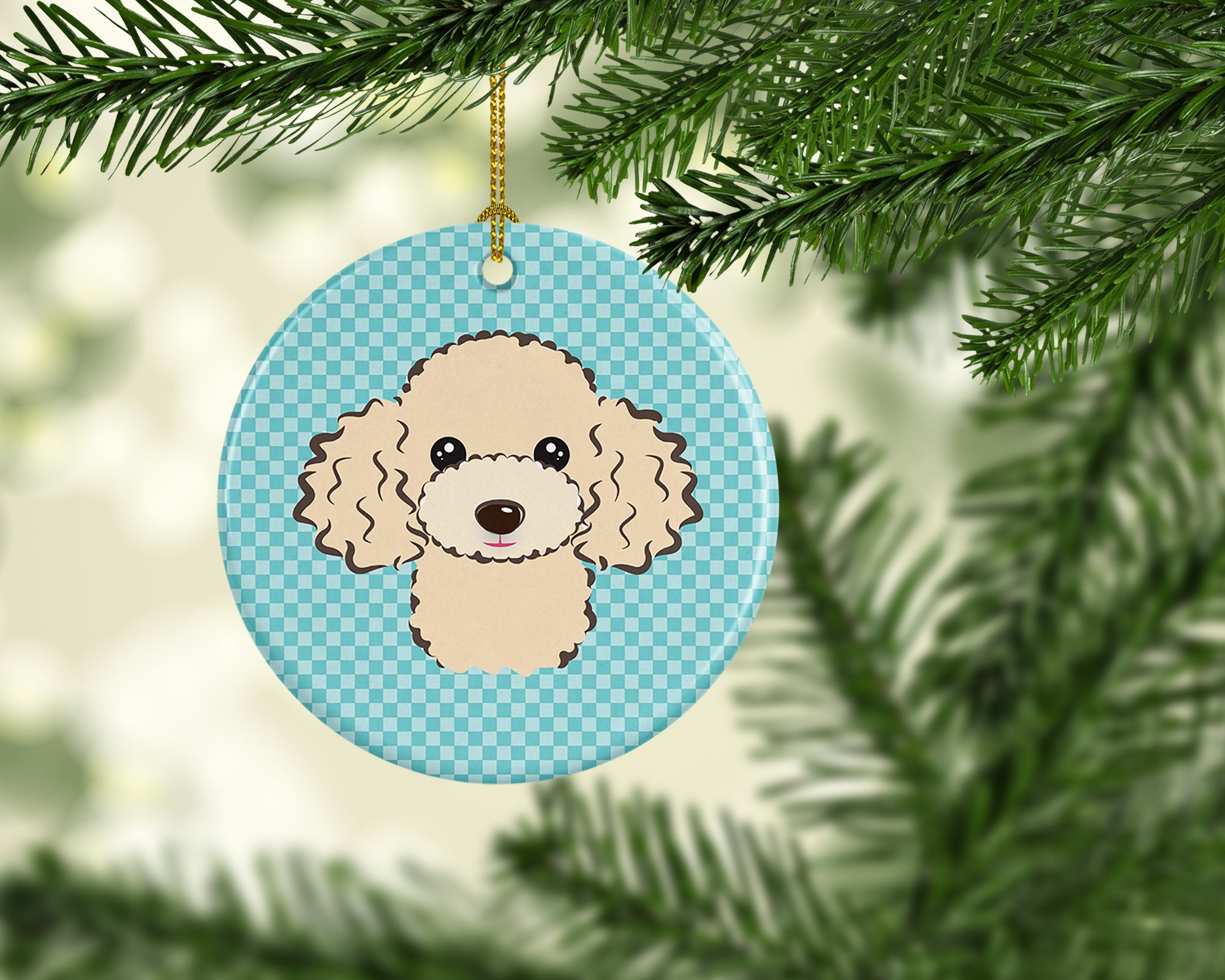 Checkerboard Blue Poodle Ceramic Ornament BB1196CO1 - the-store.com