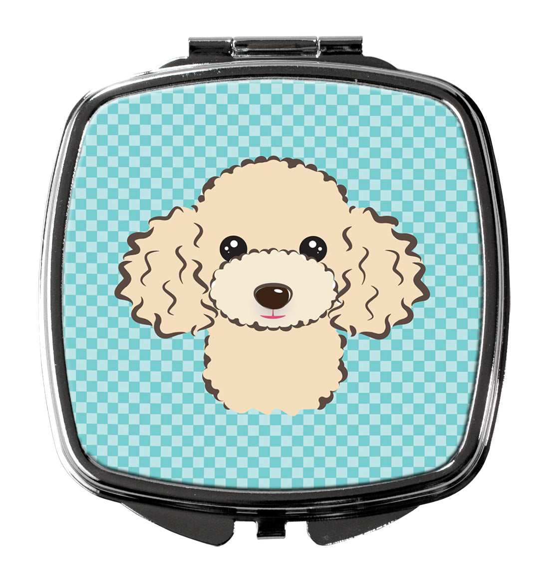 Checkerboard Blue Buff Poodle Compact Mirror BB1196SCM  the-store.com.