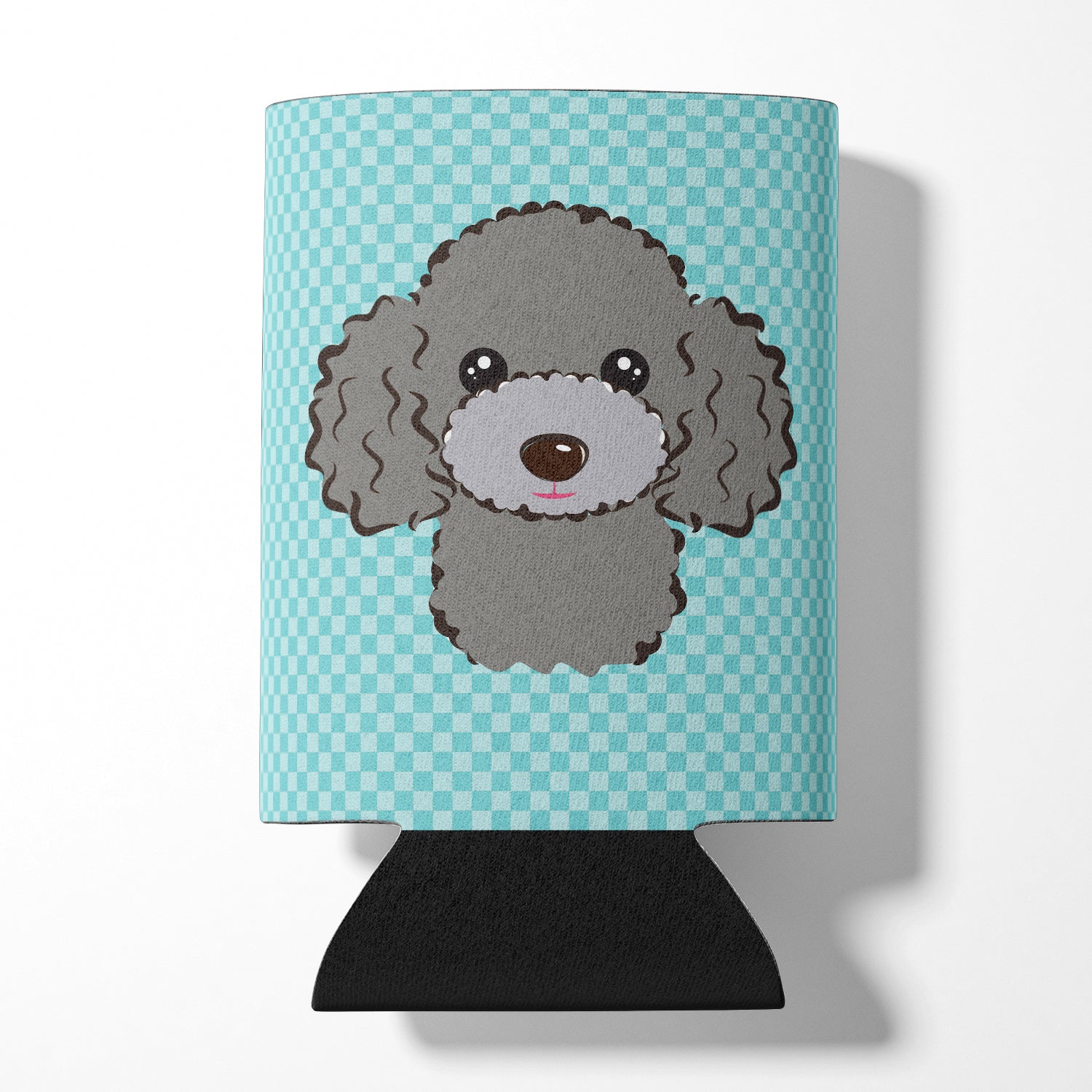 Checkerboard Blue Silver Gray Poodle Can or Bottle Hugger BB1197CC.