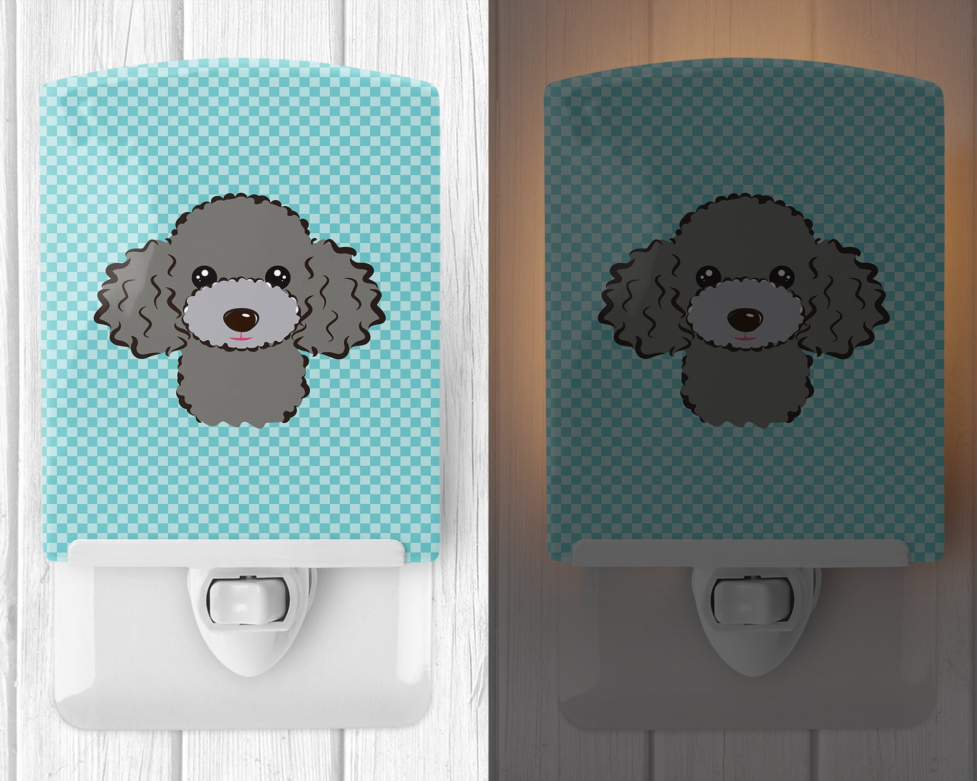 Checkerboard Blue Silver Gray Poodle Ceramic Night Light BB1197CNL - the-store.com