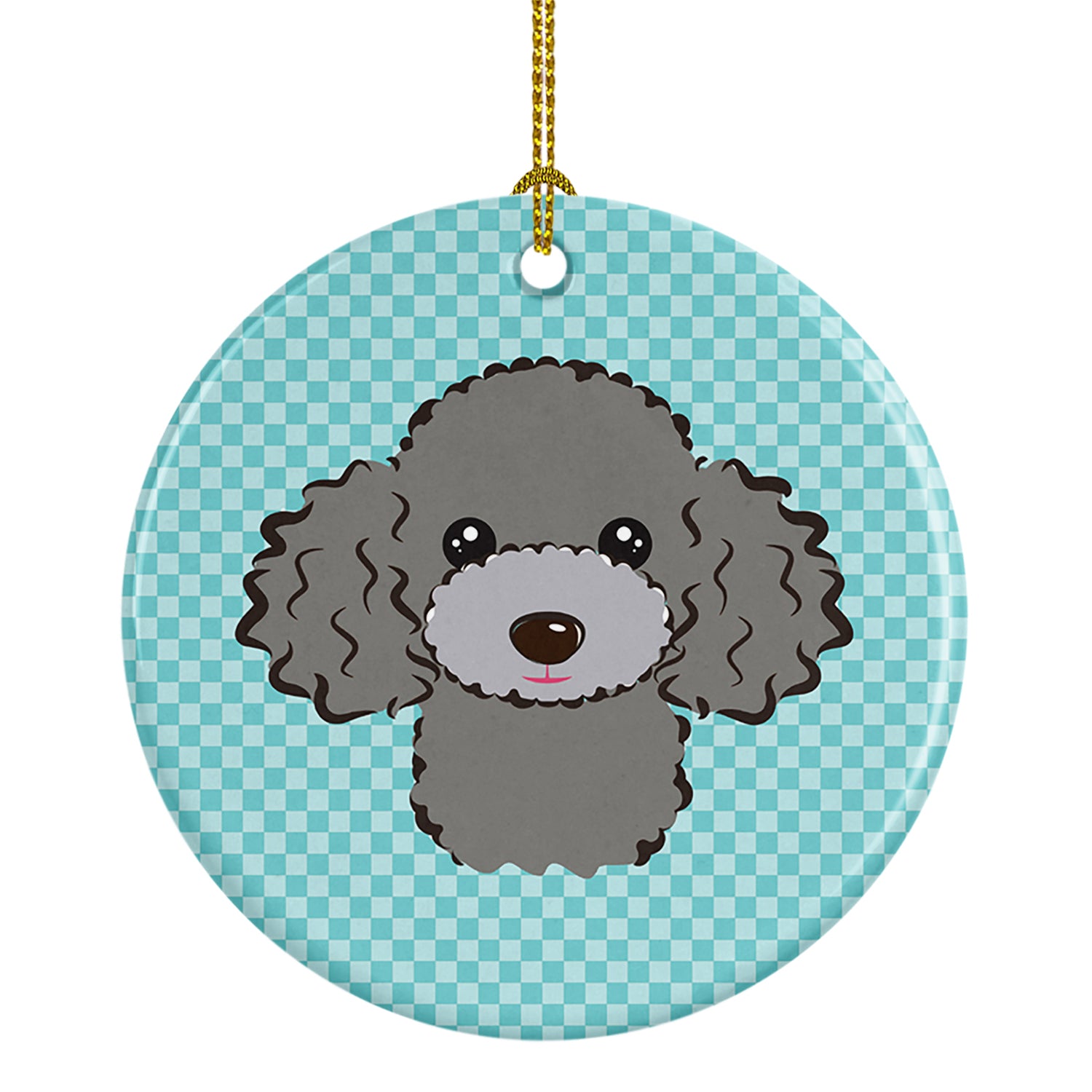 Checkerboard Blue Silver Gray Poodle Ceramic Ornament BB1197CO1 - the-store.com