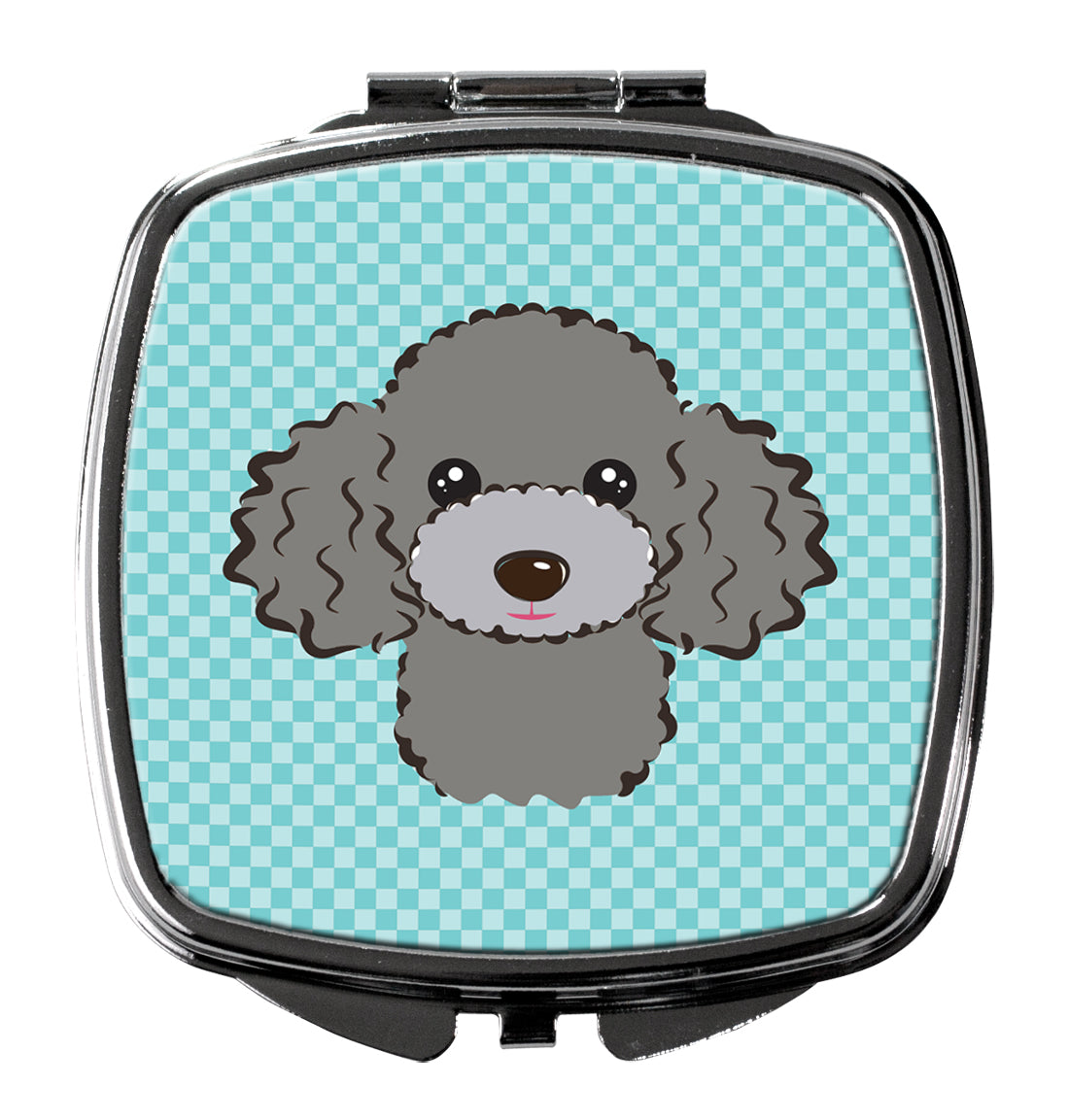 Checkerboard Blue Silver Gray Poodle Compact Mirror BB1197SCM  the-store.com.