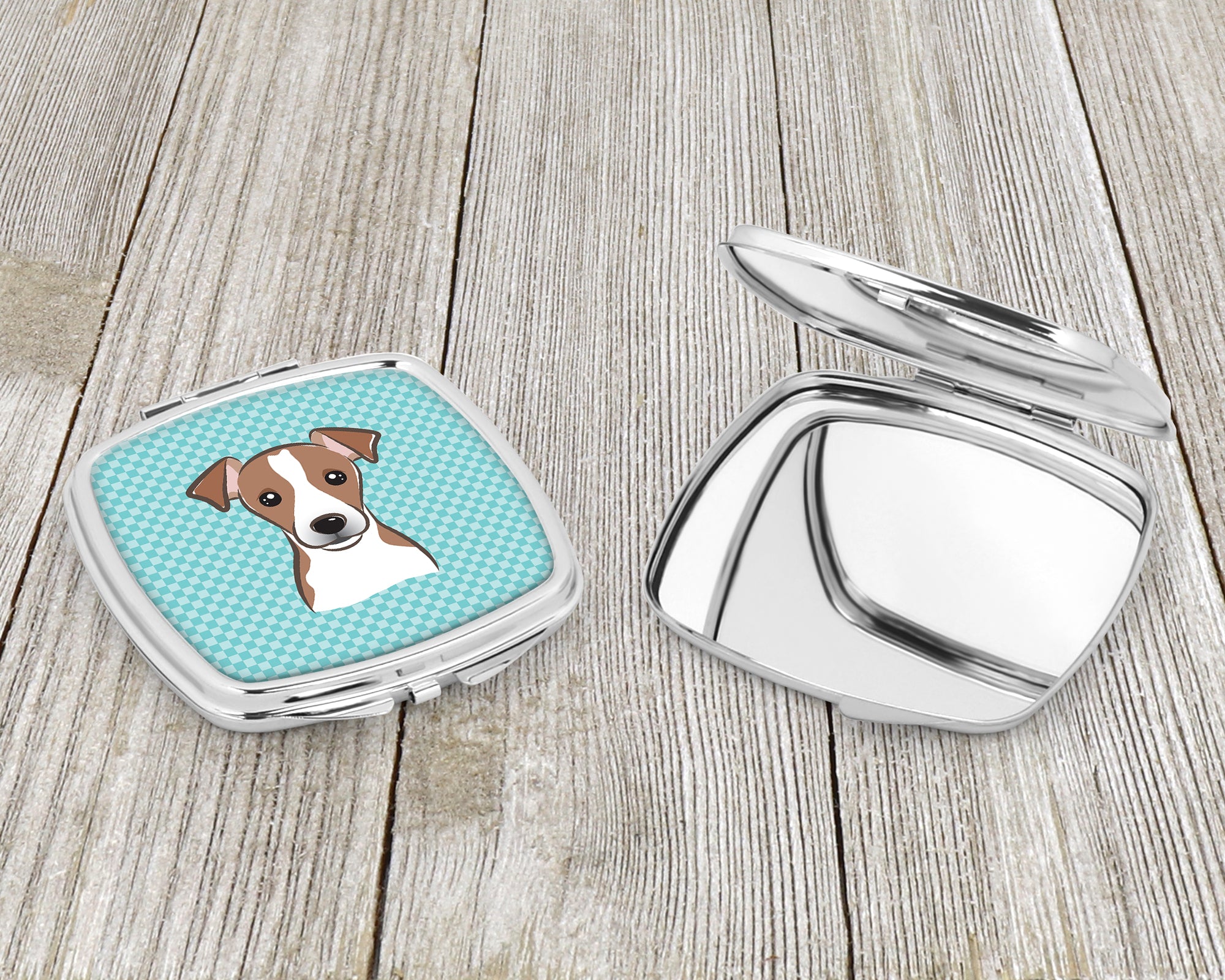 Checkerboard Blue Jack Russell Terrier Compact Mirror BB1198SCM  the-store.com.