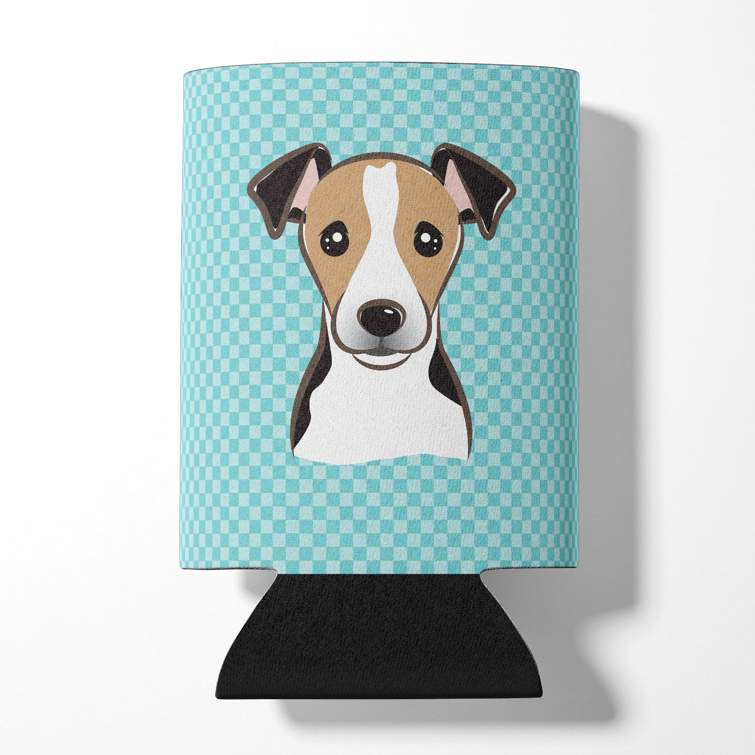 Checkerboard Blue Jack Russell Terrier Can or Bottle Hugger BB1199CC.