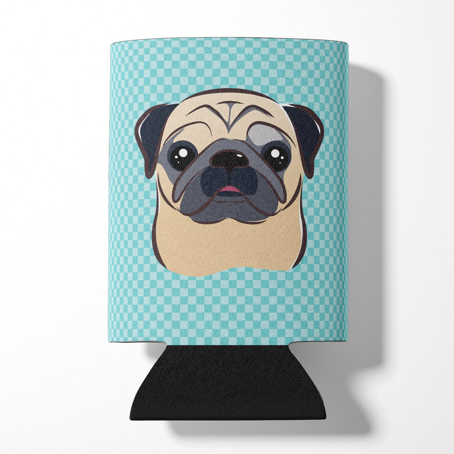 Checkerboard Blue Fawn Pug Can or Bottle Hugger BB1200CC.