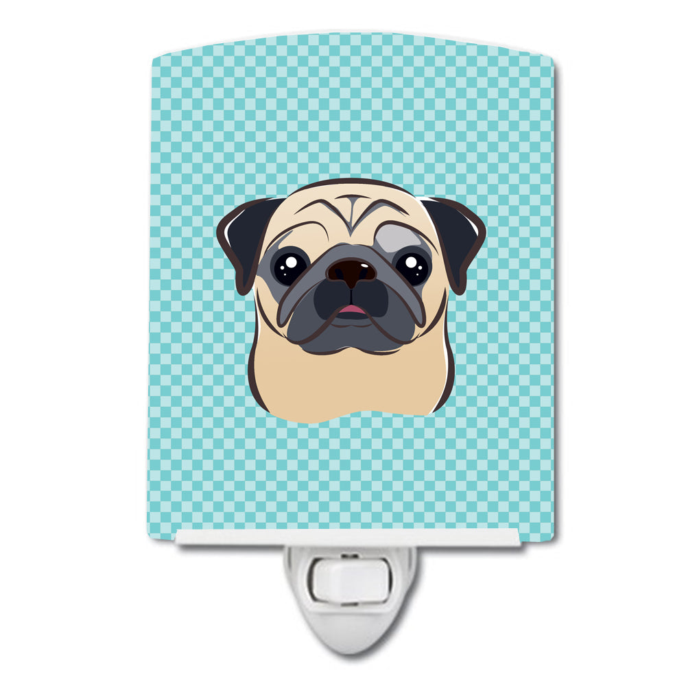 Checkerboard Blue Fawn Pug Ceramic Night Light BB1200CNL - the-store.com