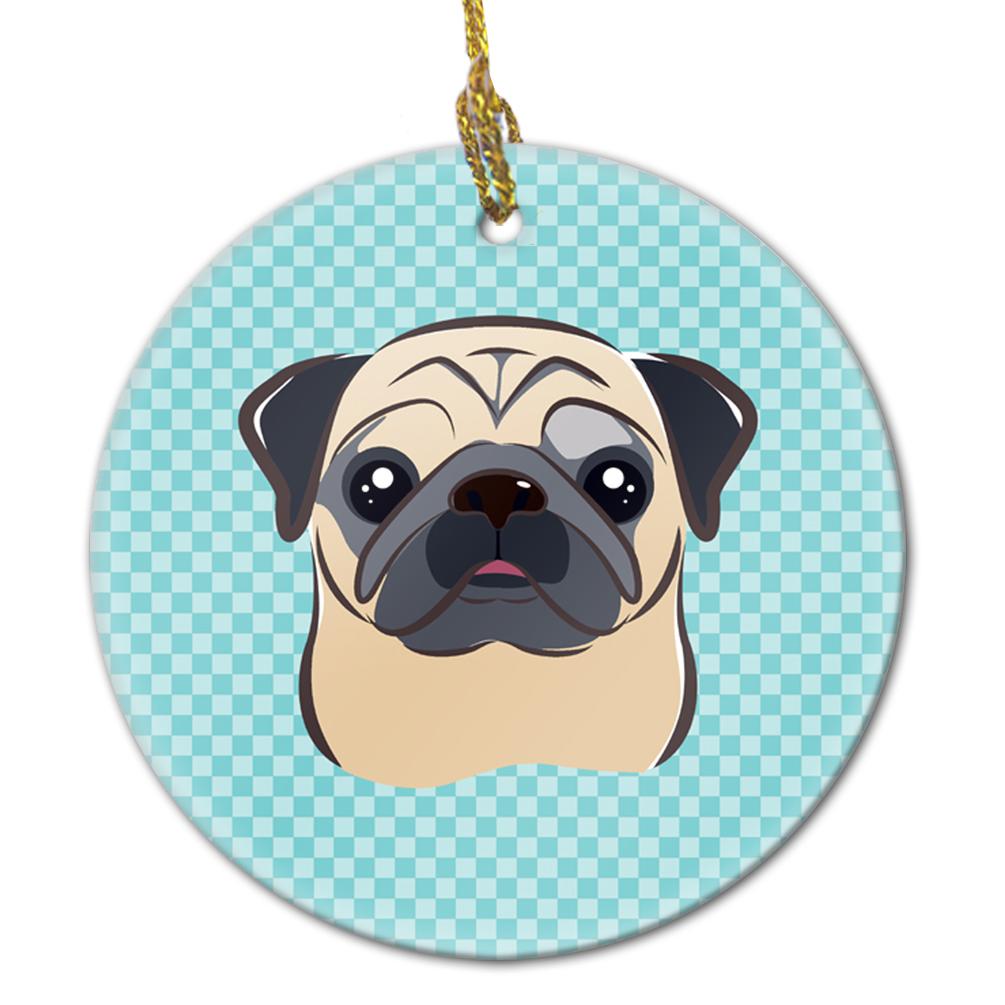 Checkerboard Blue Fawn Pug Ceramic Ornament BB1200CO1 by Caroline&#39;s Treasures