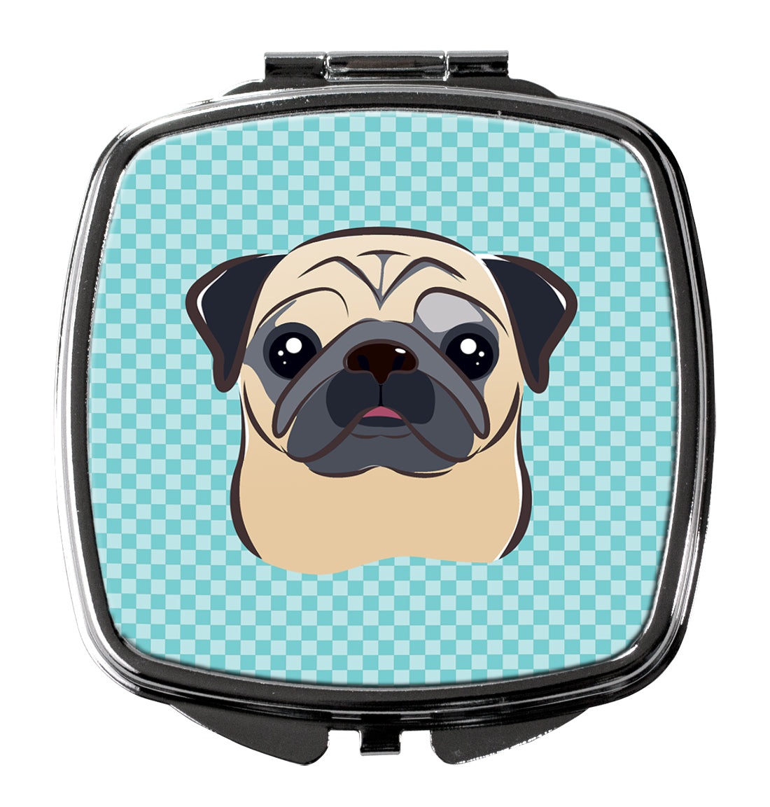 Checkerboard Blue Fawn Pug Compact Mirror BB1200SCM  the-store.com.