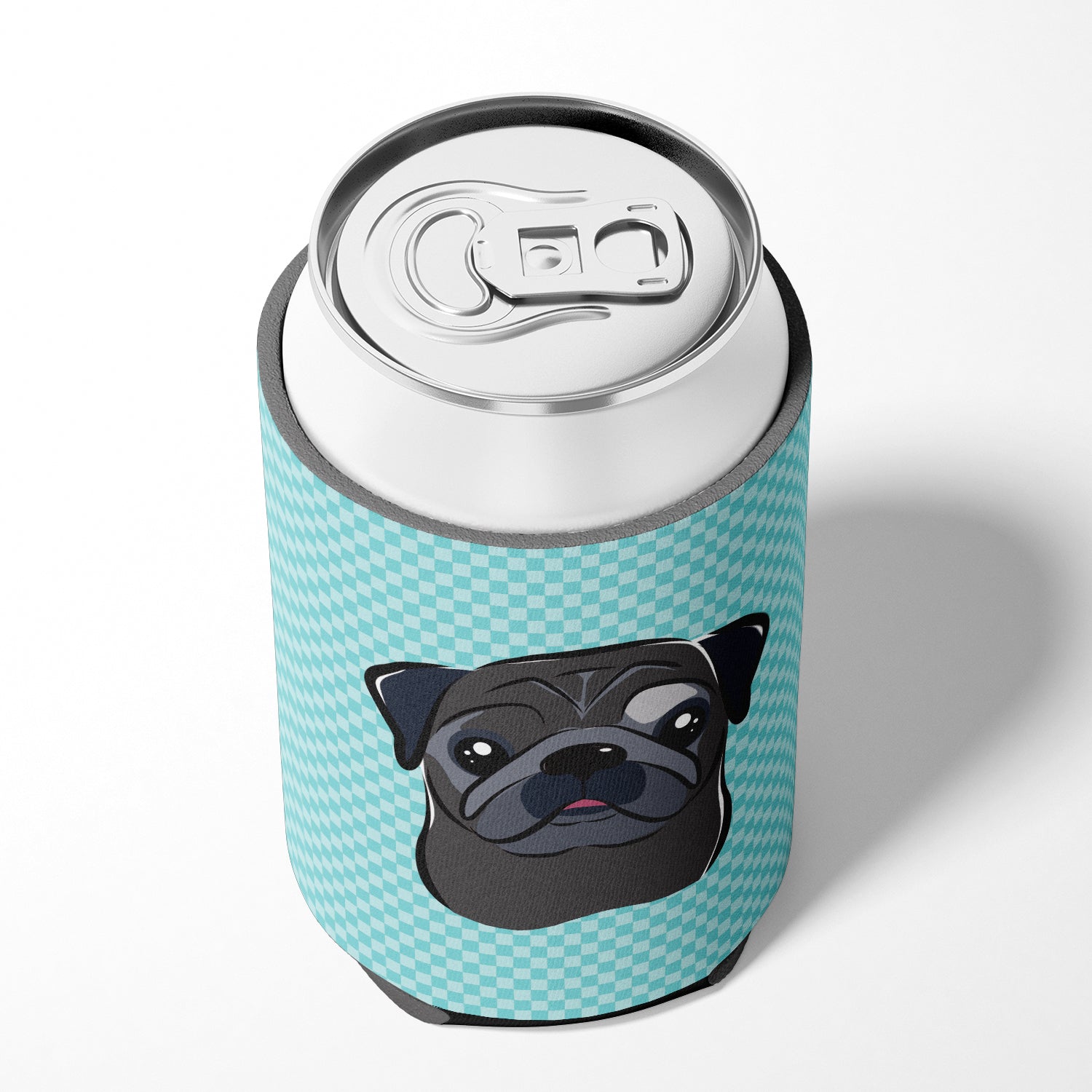 Checkerboard Blue Black Pug Can or Bottle Hugger BB1201CC.