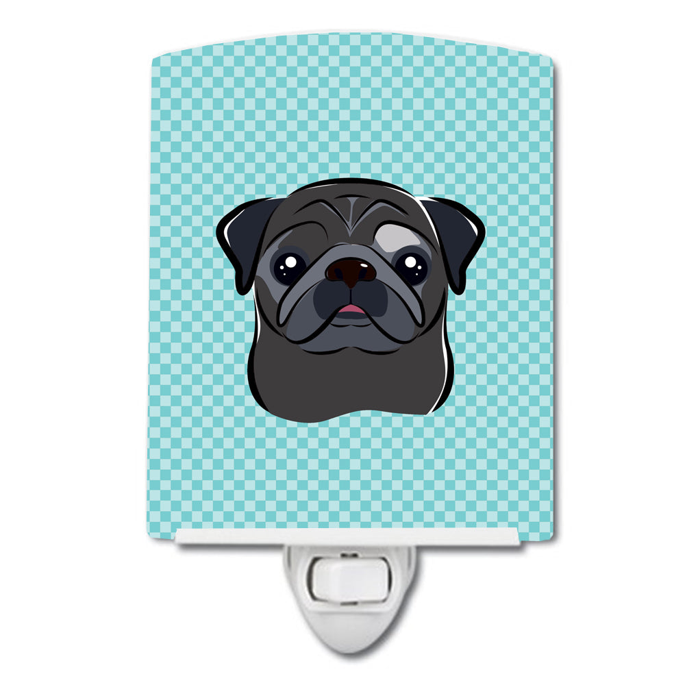 Checkerboard Blue Black Pug Ceramic Night Light BB1201CNL - the-store.com