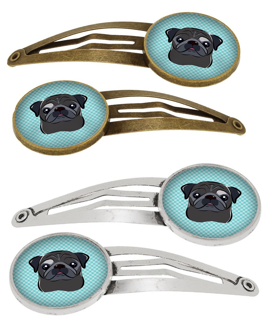 Checkerboard Blue Black Pug Set of 4 Barrettes Hair Clips BB1201HCS4 by Caroline's Treasures